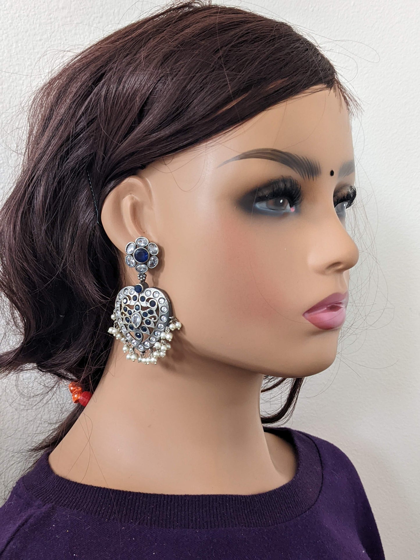 German Silver Heart design CZ Earrings