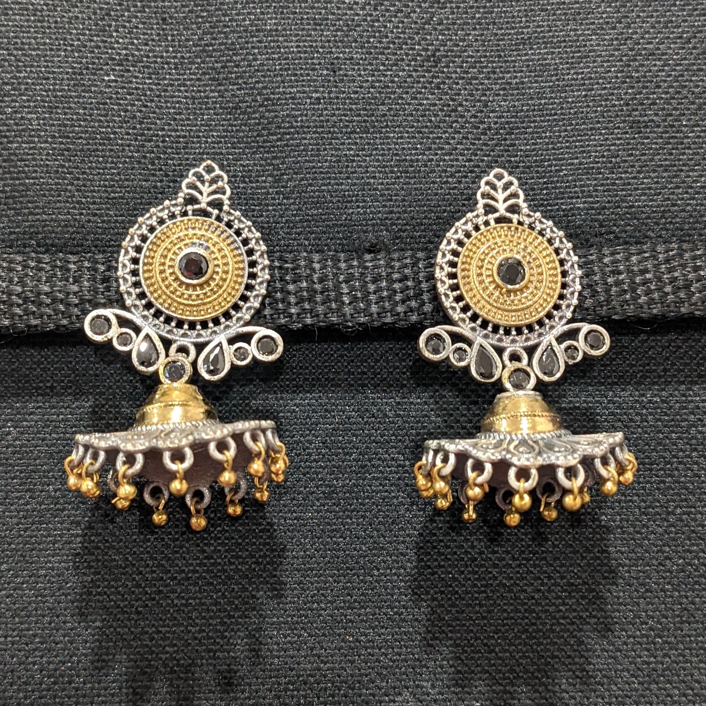 Curvy design dual tone oxidized silver earrings