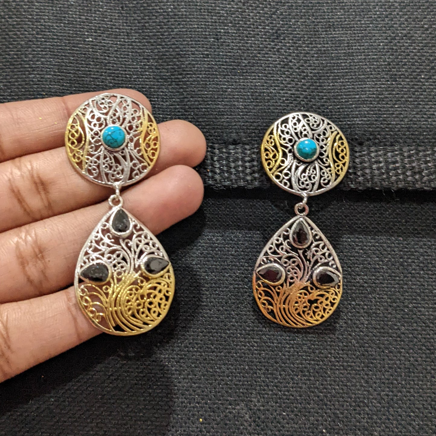Oxidized Dual Tone Earring - Different designs available