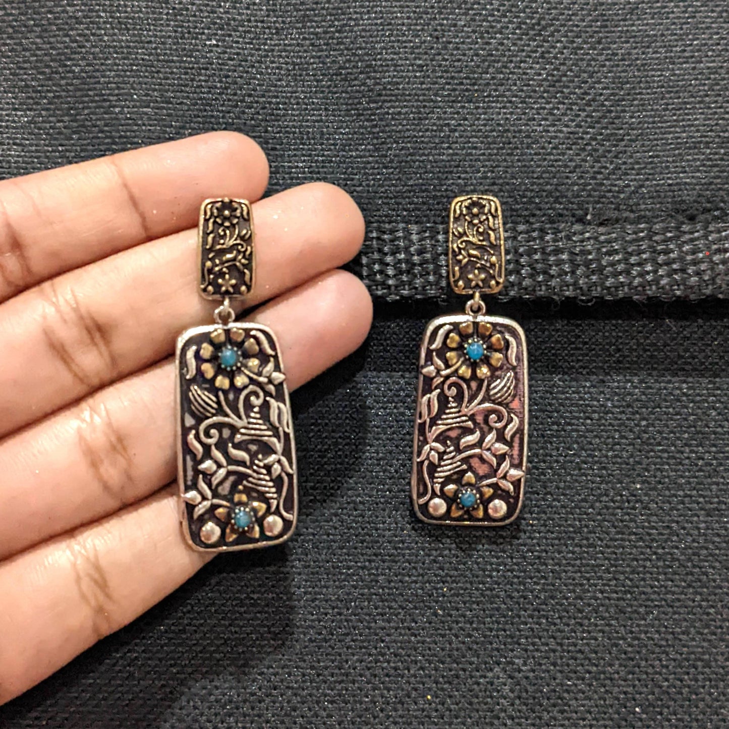 Oxidized Dual Tone Earring - Different designs available