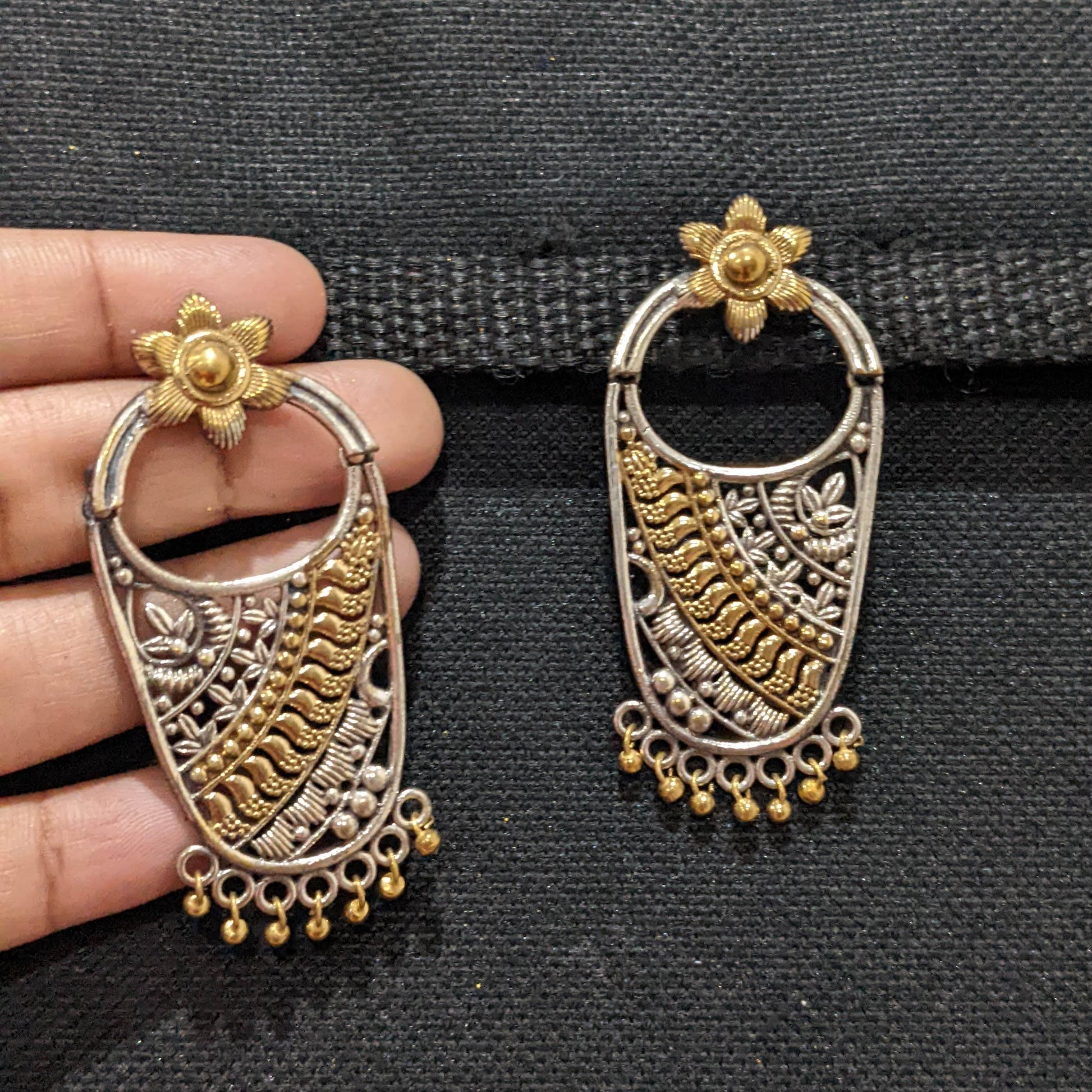Dual tone oxidized silver designer earrings - Simpliful