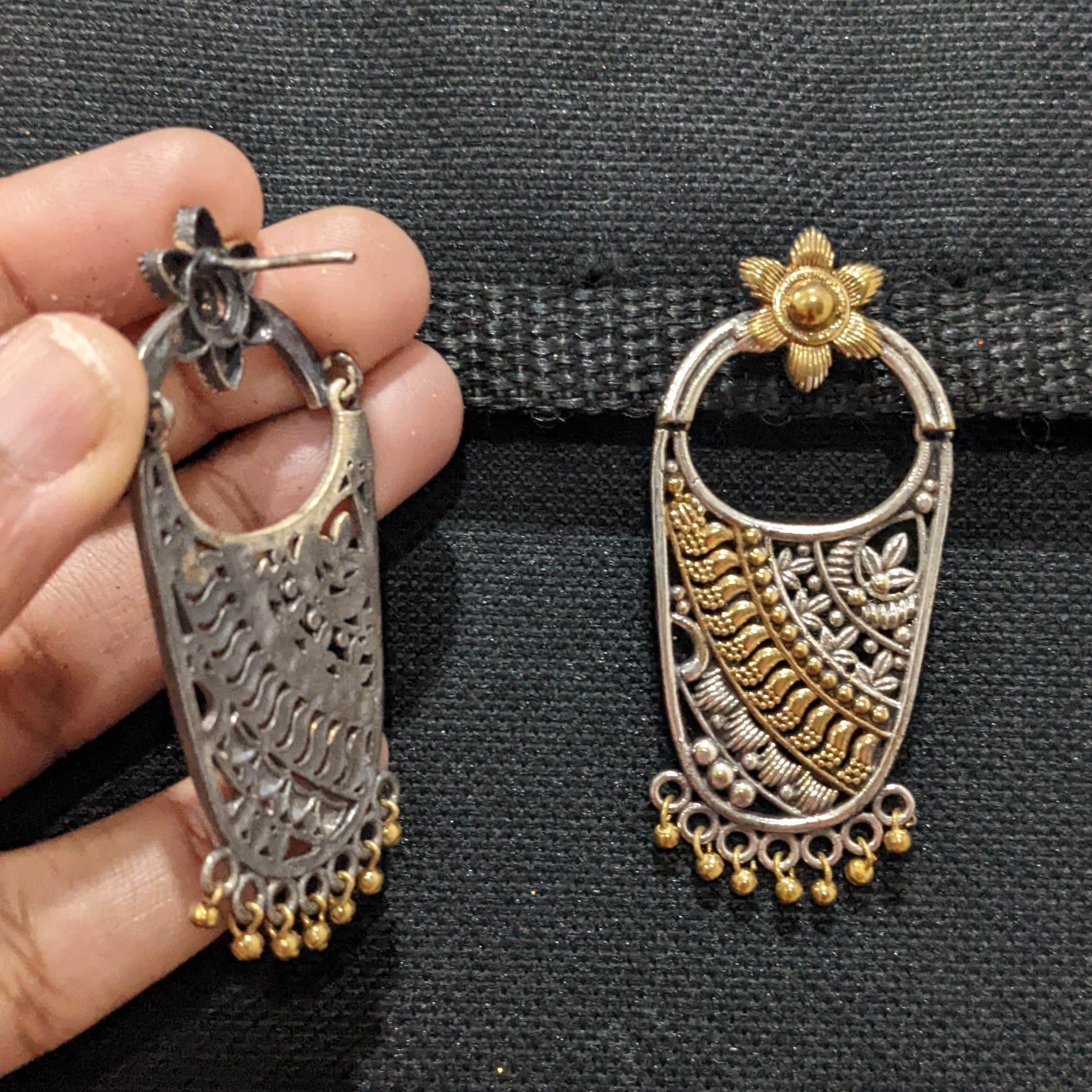 Dual tone oxidized silver designer earrings - Simpliful