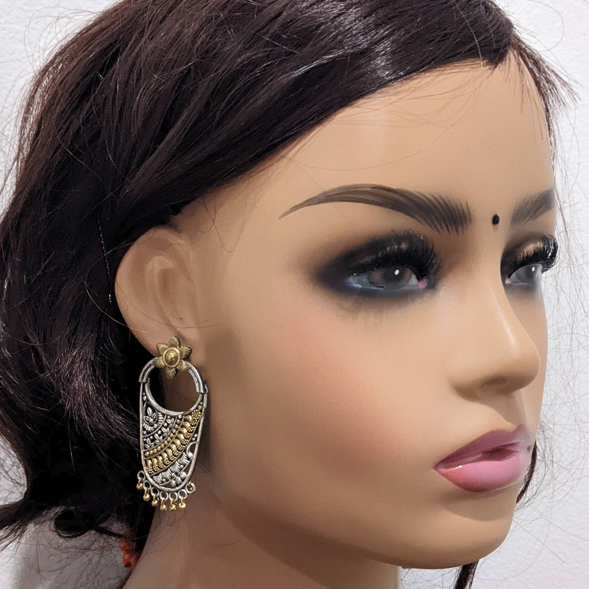 Dual tone oxidized silver designer earrings - Simpliful