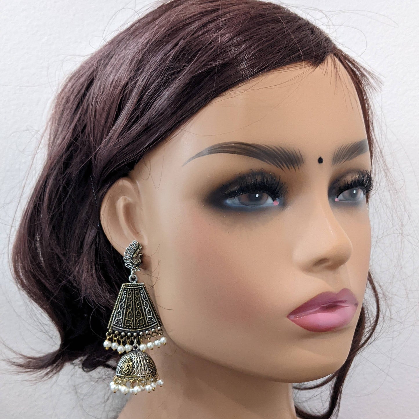 Lord Ganesh Dual tone Oxidized Silver Jhumka Earrings