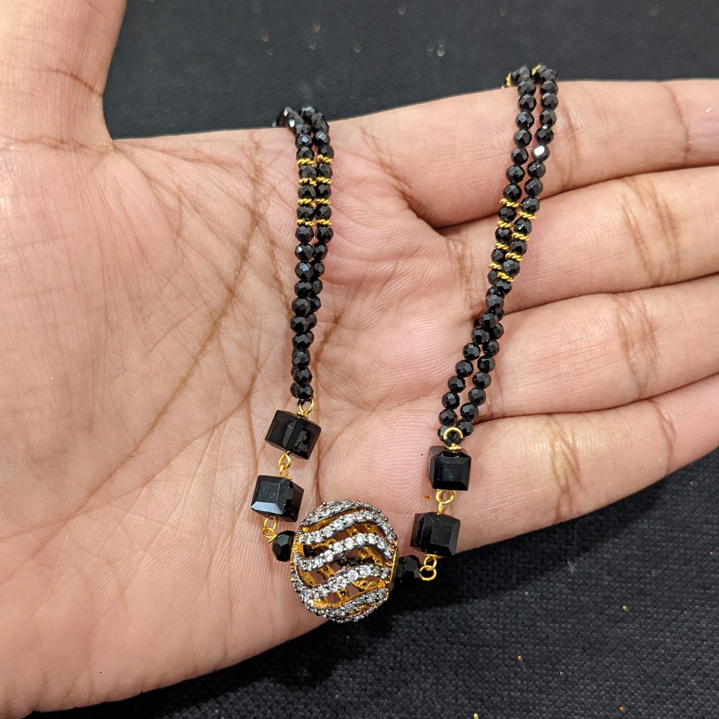 Mangalsutra - Black rhodium plated ball Pendant Necklace - Dual strand