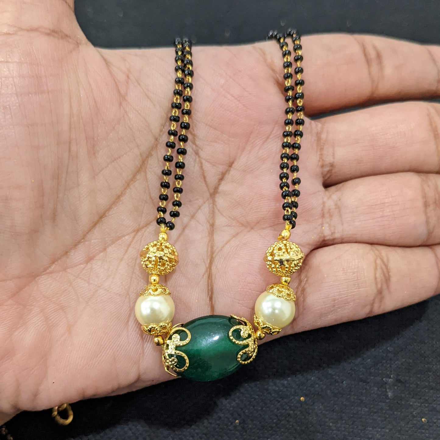 Mangalsutra - Green Pearl bead Pendant Necklace - Double strand