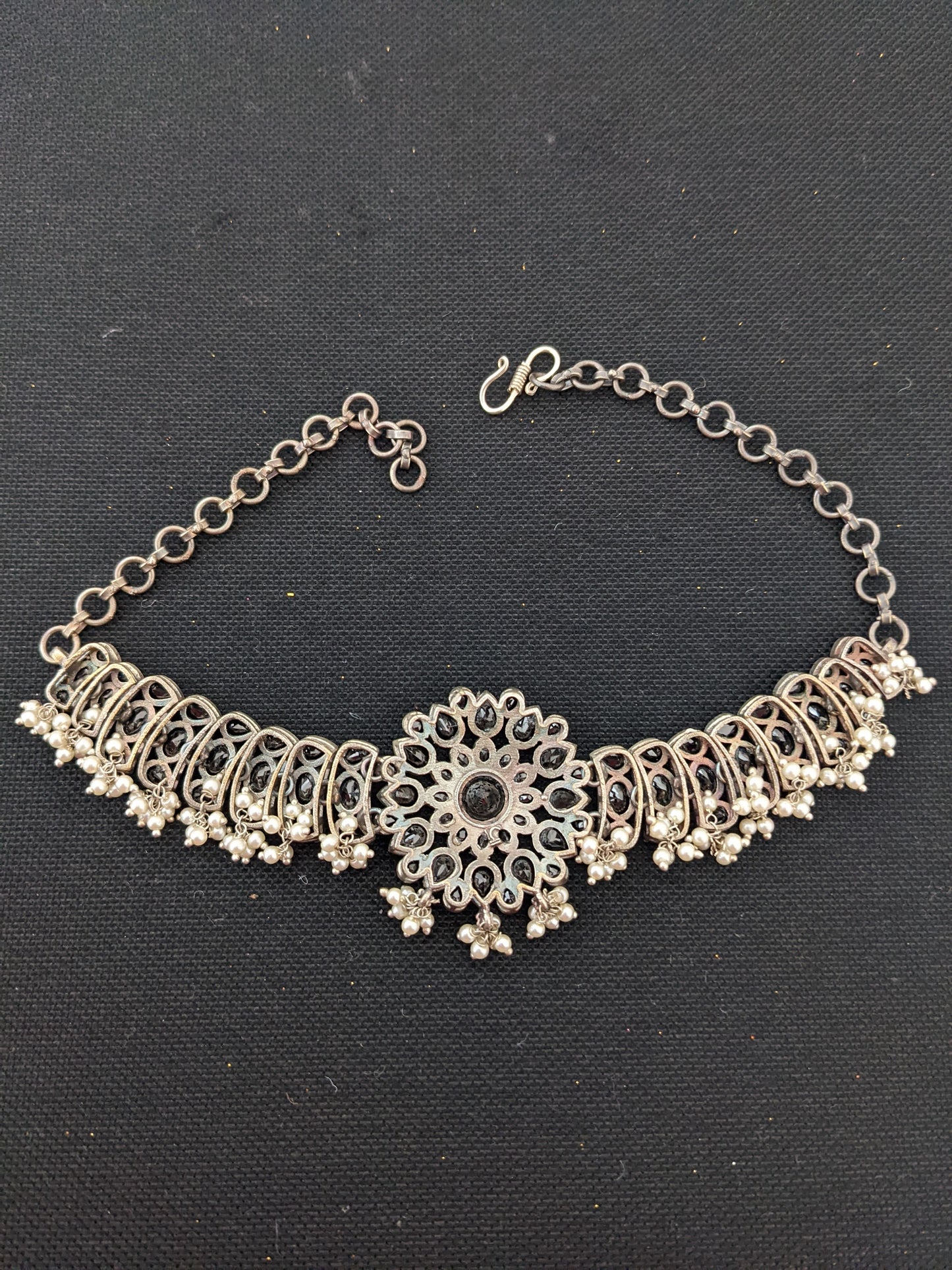 Guttapusalu CZ stone oxidized silver Choker Necklace - 2 designs