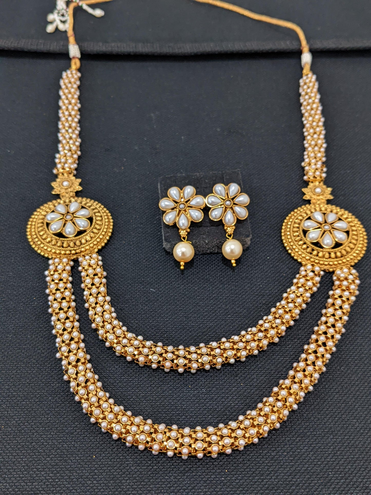 Unique tiny beaded bold Pipe Chain Necklace and Earrings set