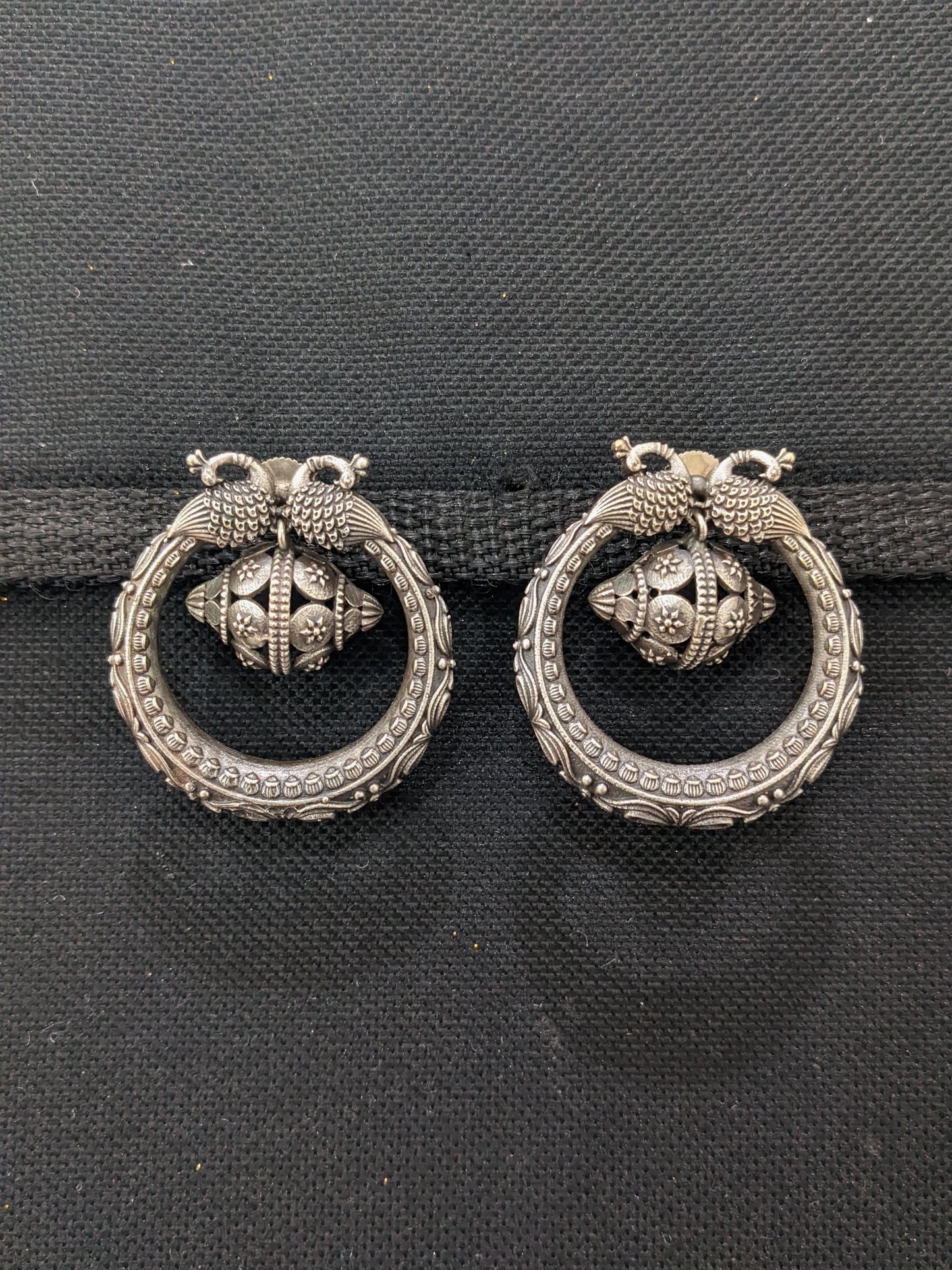 Silver Oxidised Dual Peacock Stud Earrings