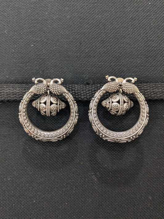 Silver Oxidised Dual Peacock Stud Earrings