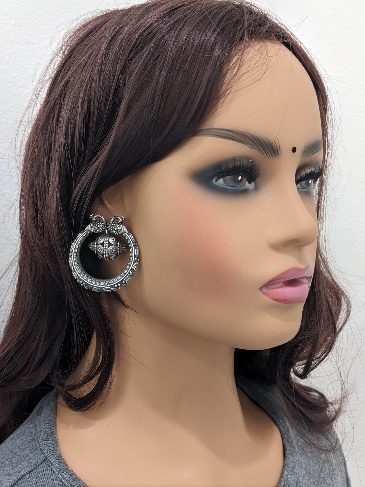 Silver Oxidised Dual Peacock Stud Earrings