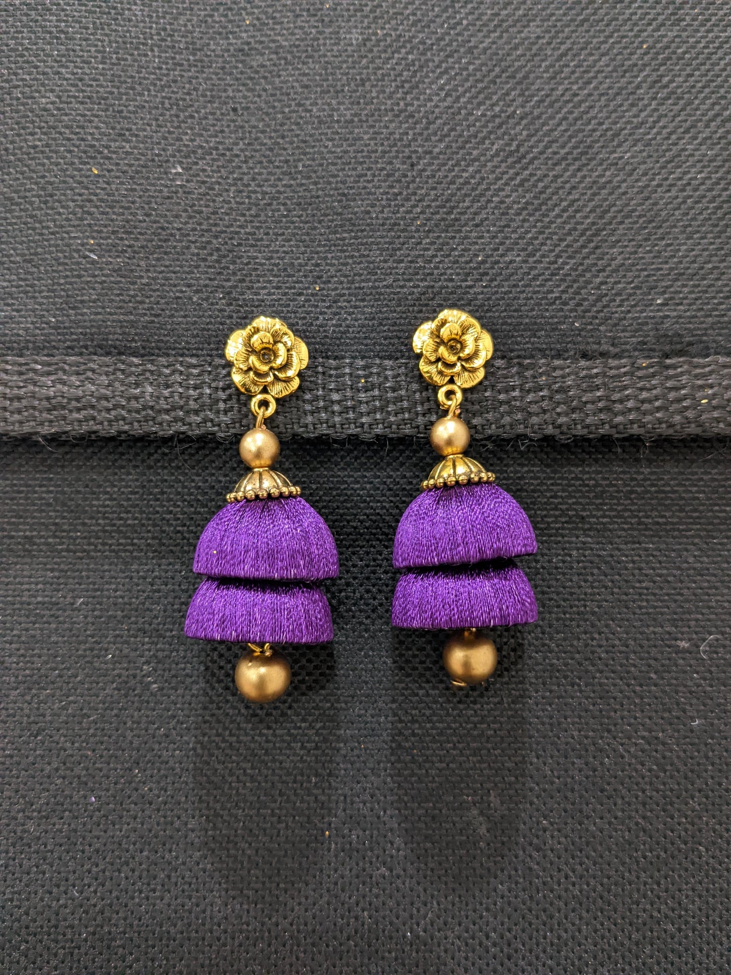 Silk thread double layer plain jhumka earrings