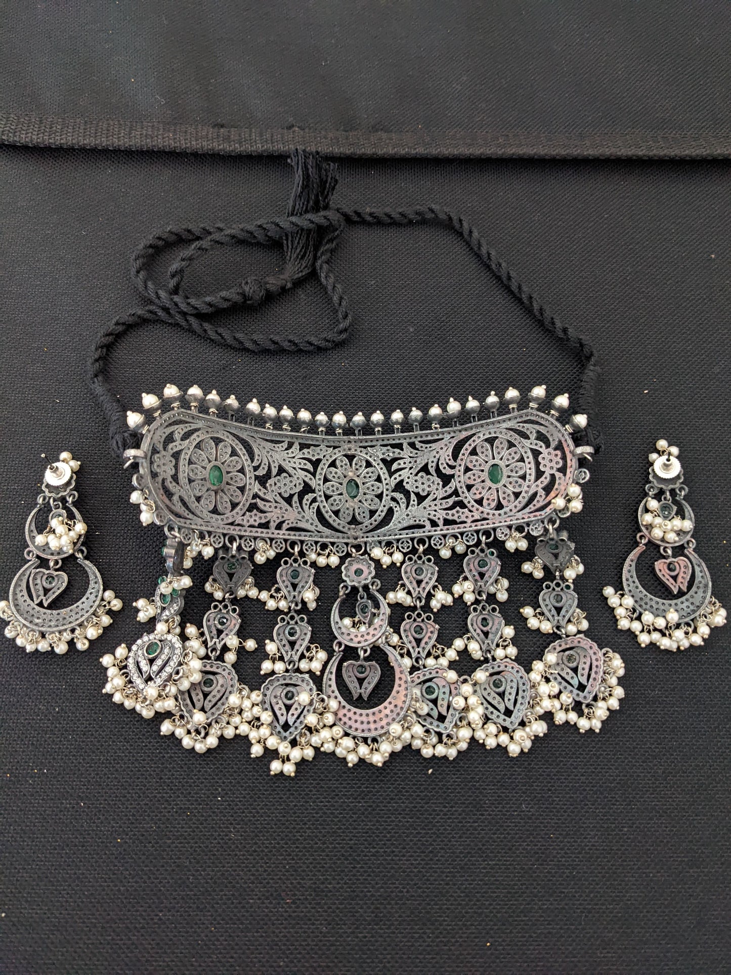 Unique German Silver bold choker and earrings set