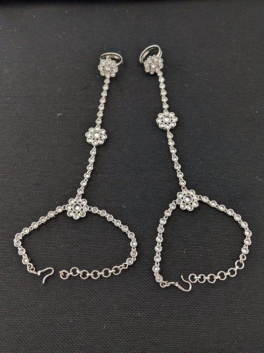 Silver rhodium Polki Haath Phool / Bracelet Ring Combo / Indian Wedding Jewelry