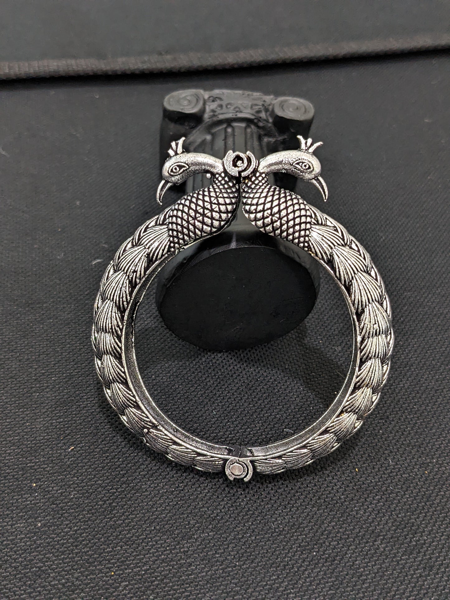Dual peacock design Oxidized Silver kada bracelet