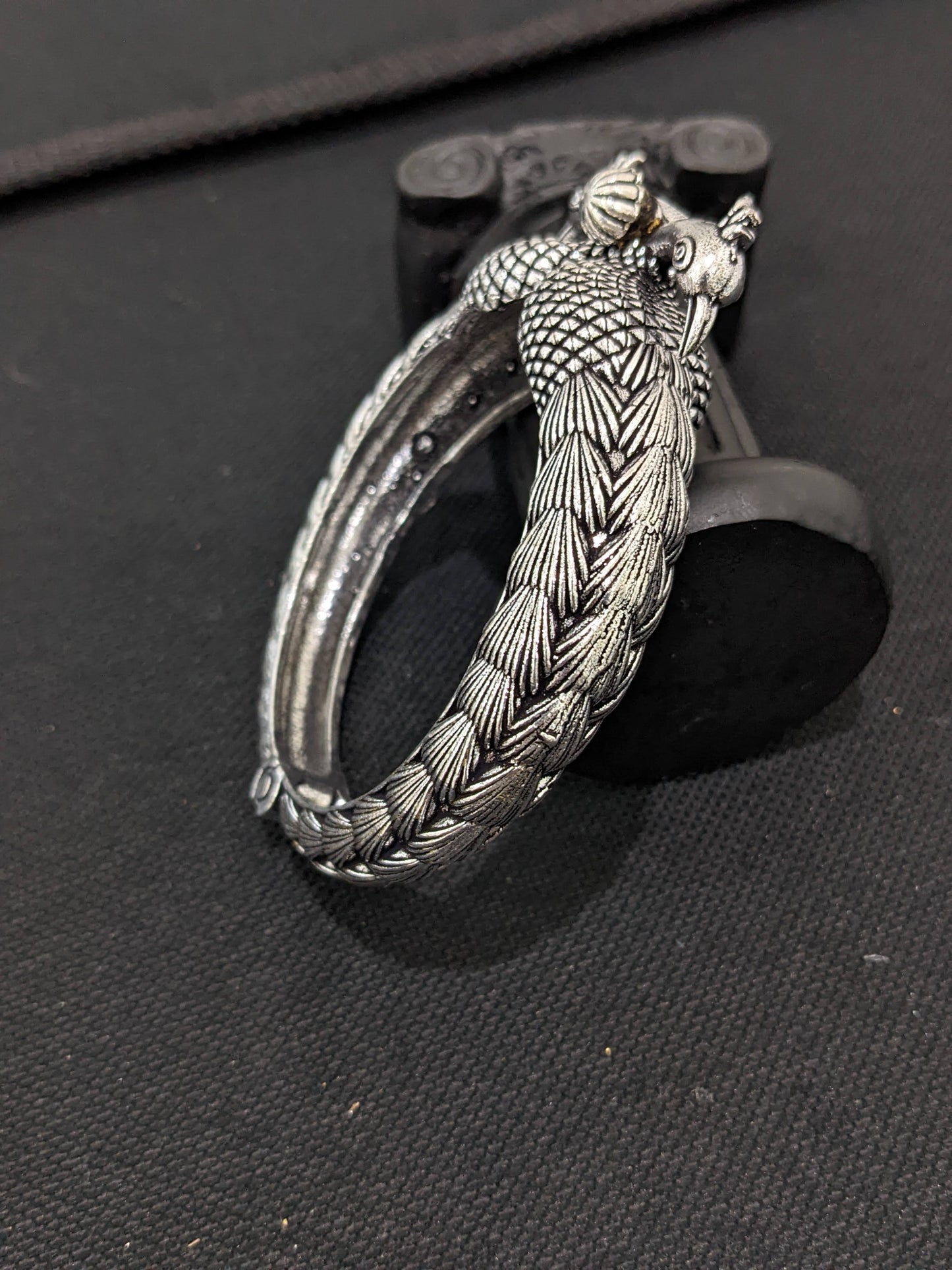Dual peacock design Oxidized Silver kada bracelet