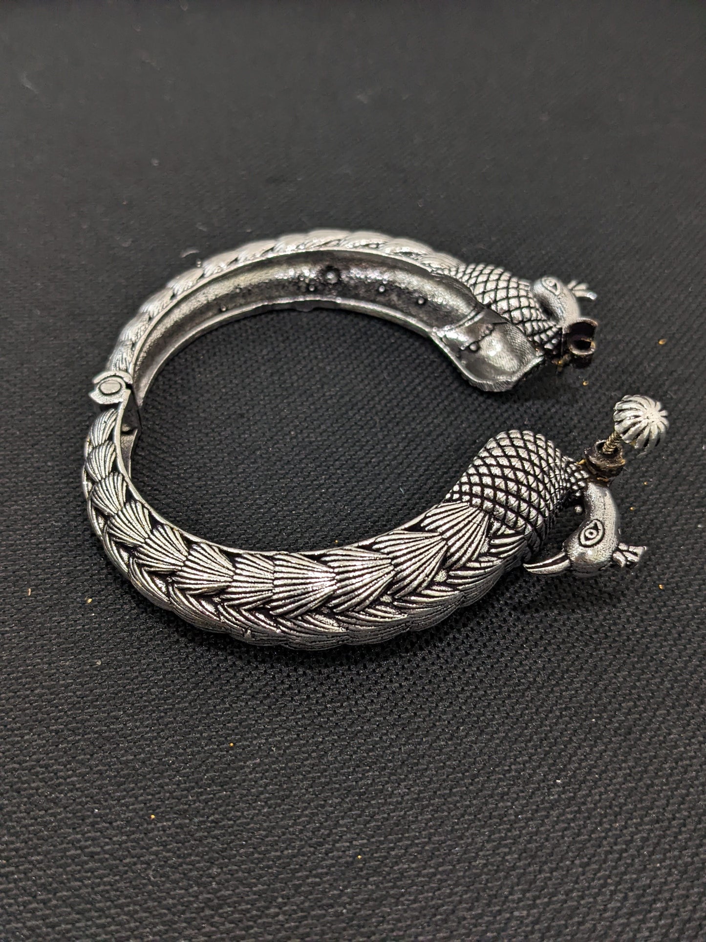 Dual peacock design Oxidized Silver kada bracelet
