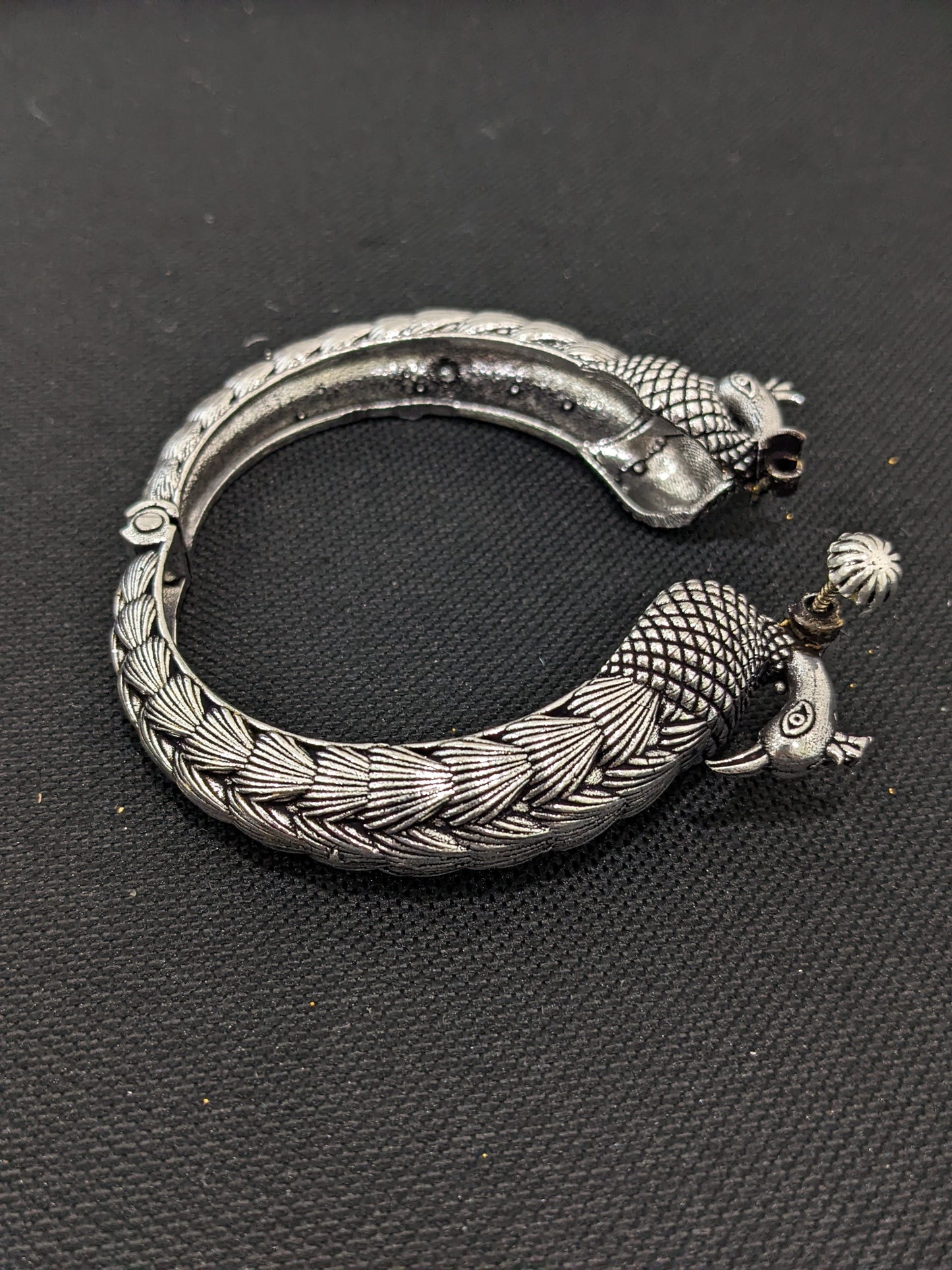 Dual peacock design Oxidized Silver kada bracelet
