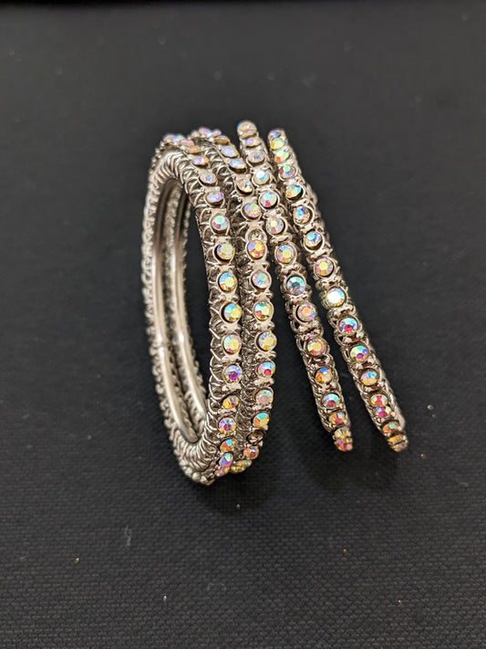 Silver rhodium rainbow crystal Bangles