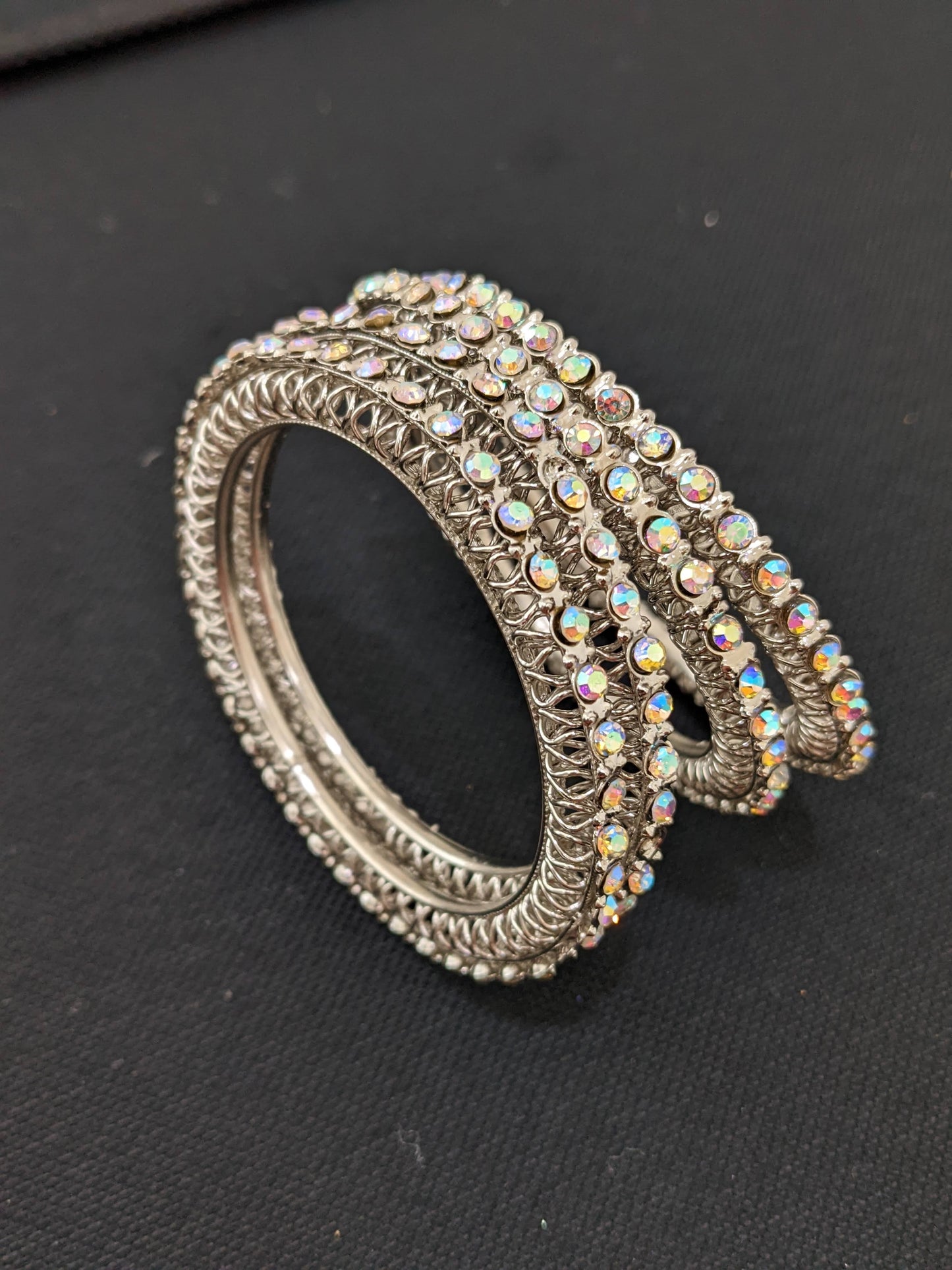 Silver rhodium rainbow crystal Bangles