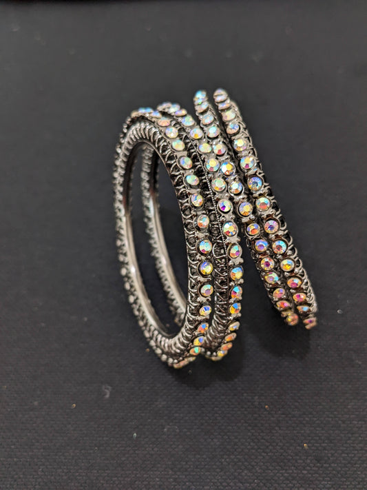 Black rhodium rainbow crystal Bangles