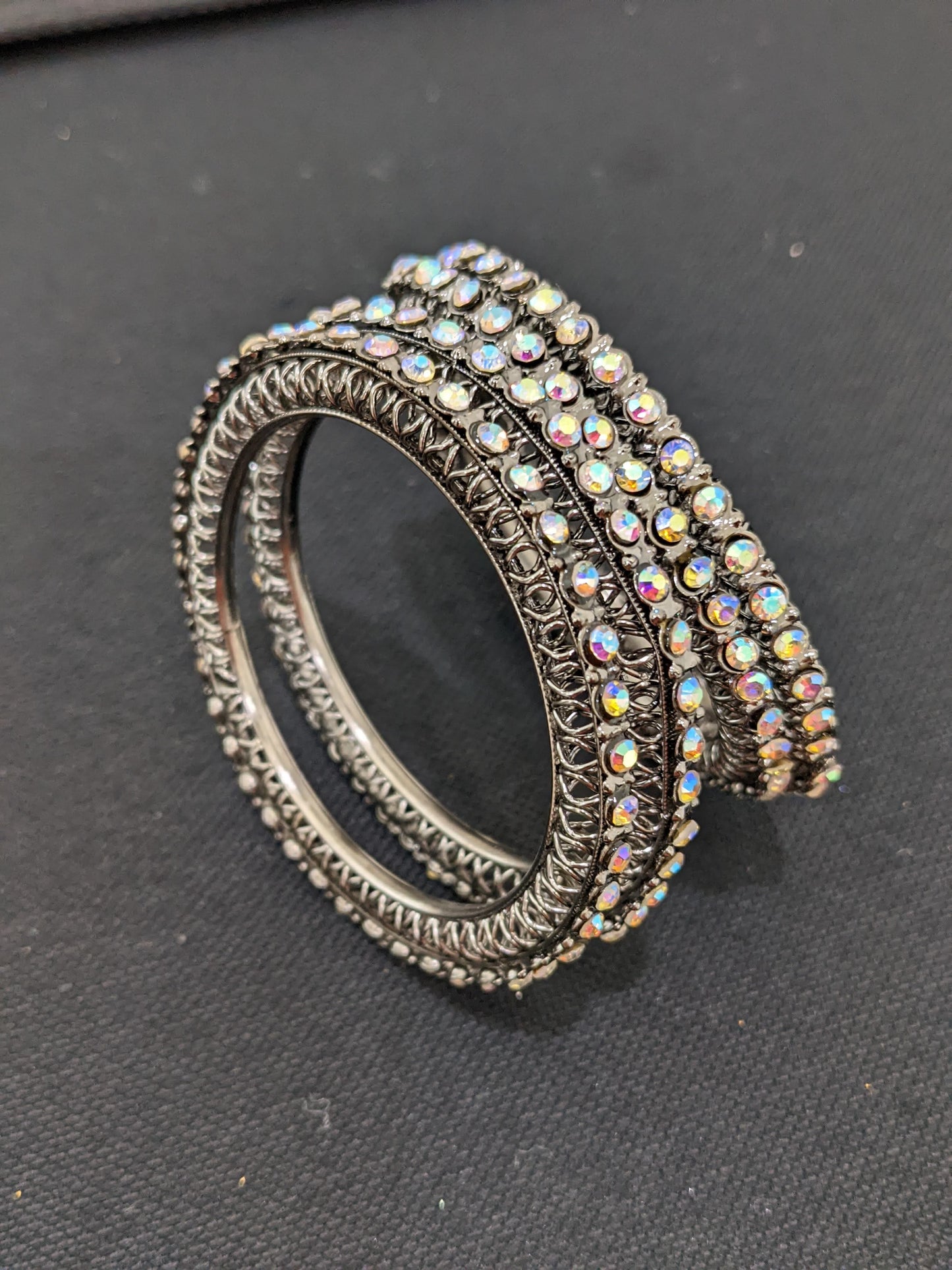Black rhodium rainbow crystal Bangles