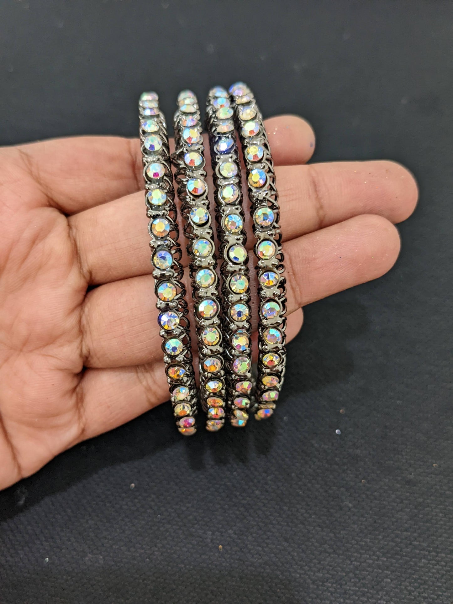 Black rhodium rainbow crystal Bangles