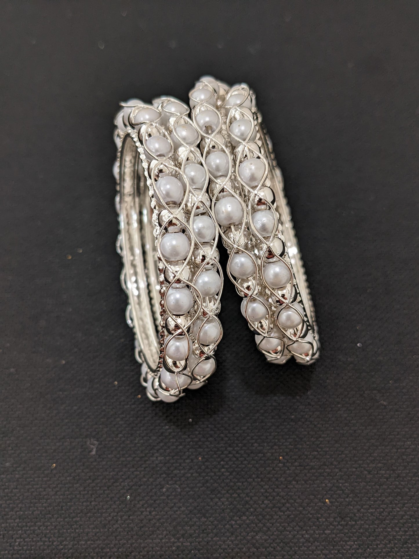 Silver rhodium Pearl Bangles
