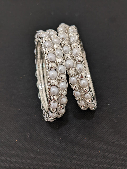 Silver rhodium Pearl Bangles