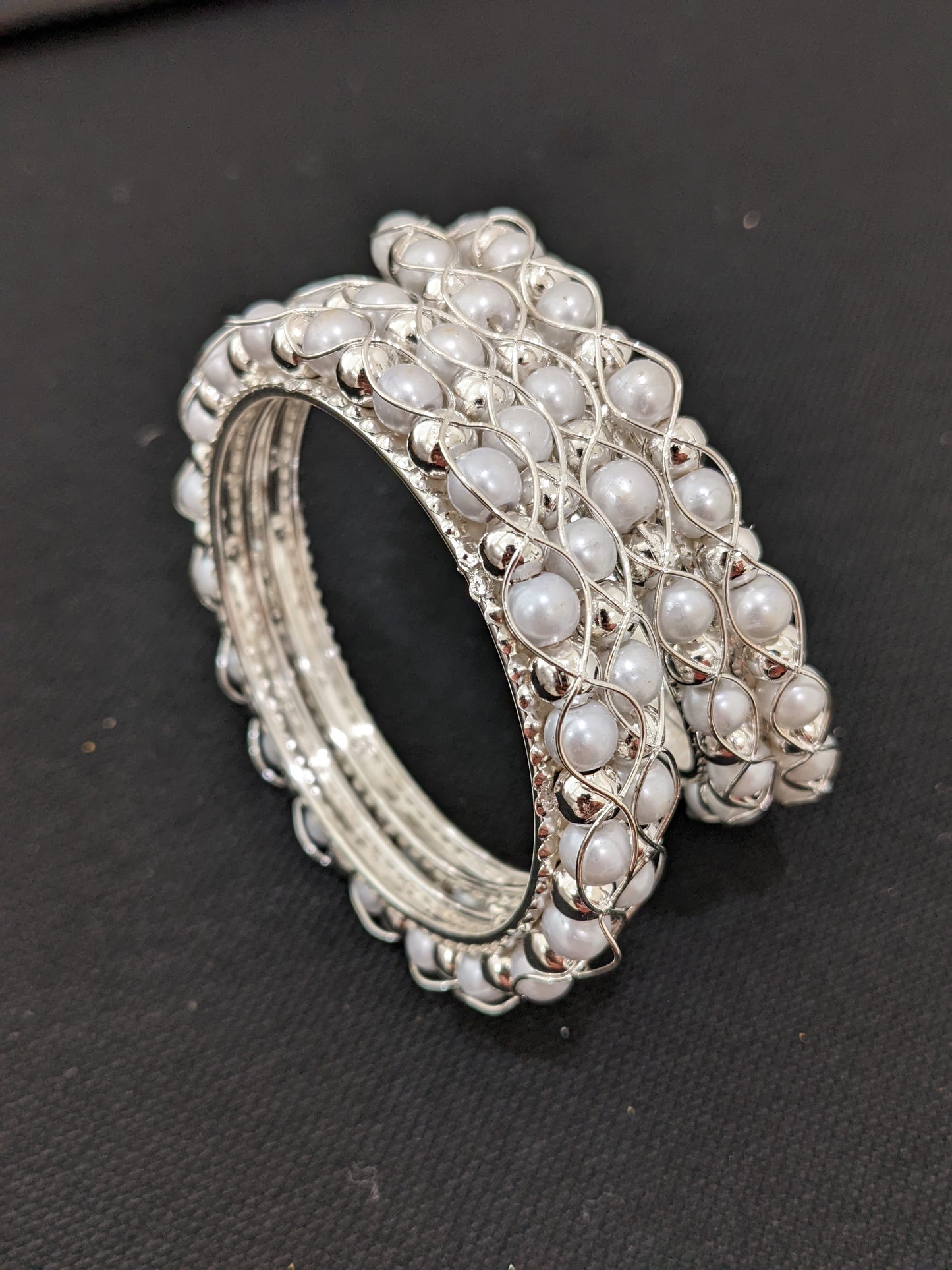 Silver rhodium Pearl Bangles