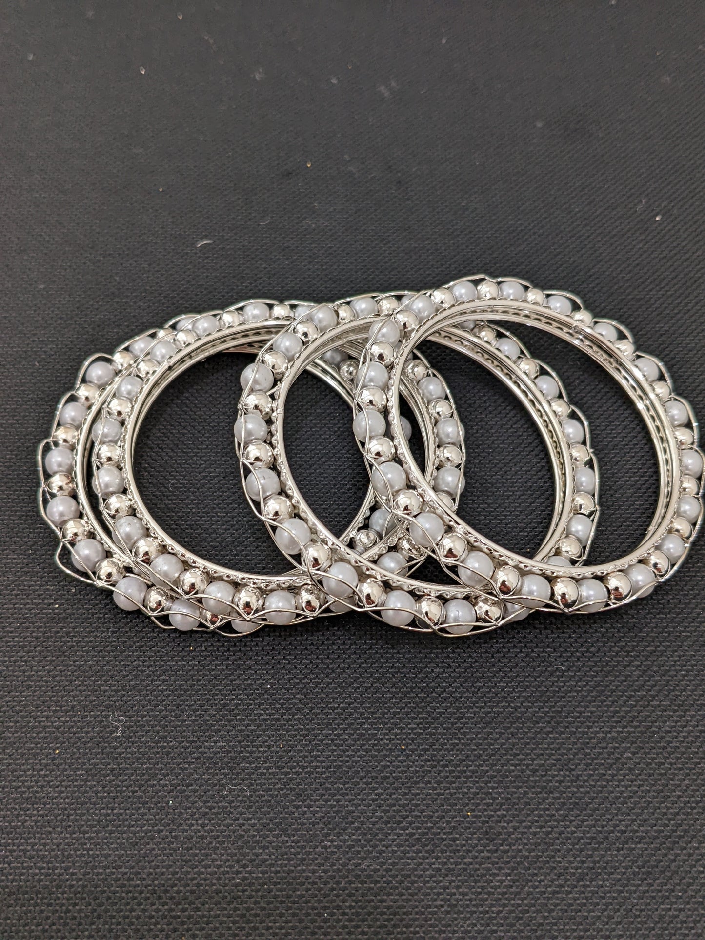 Silver rhodium Pearl Bangles