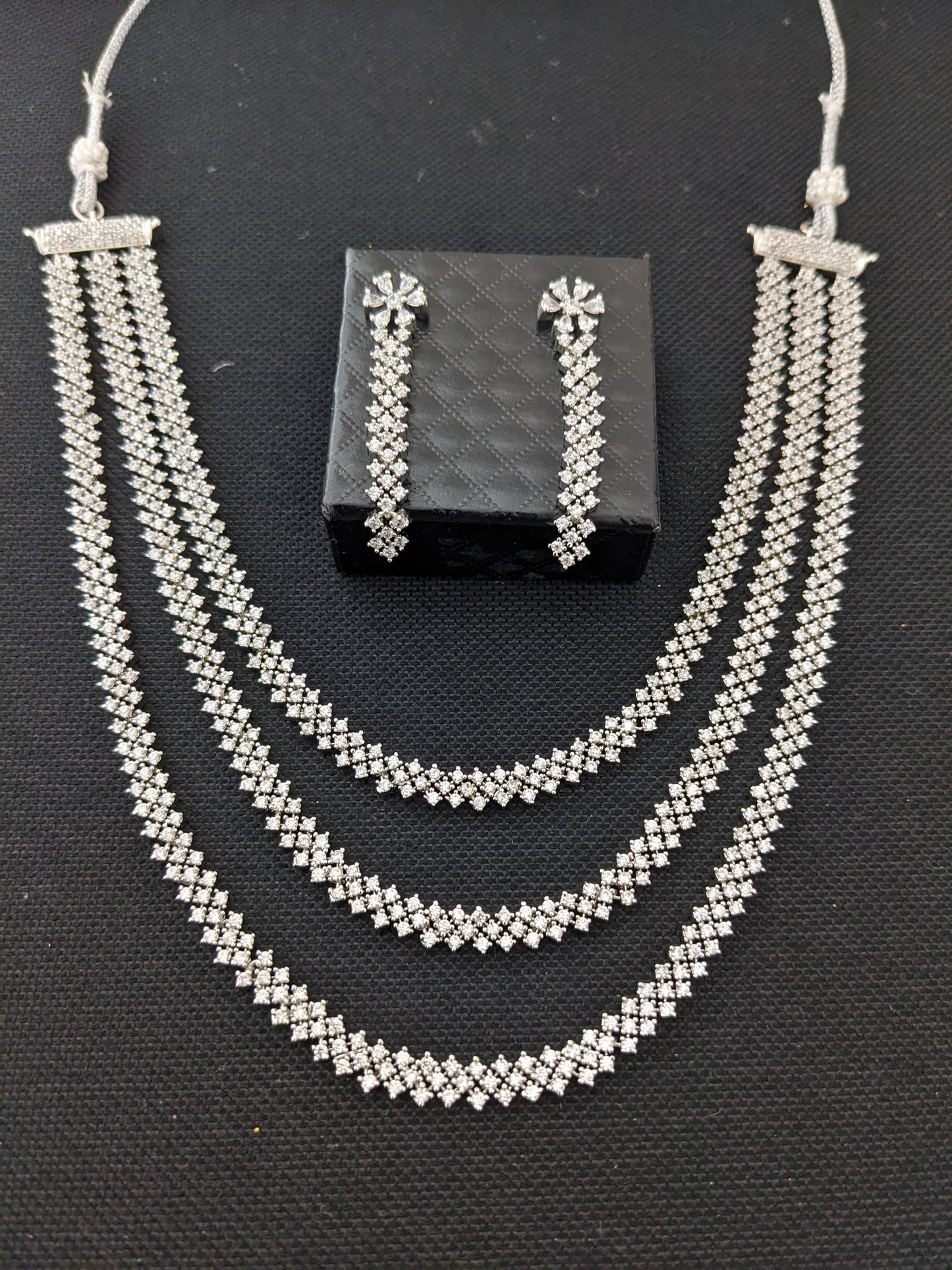 Triple strand diamond look alike Necklace and Earrings set