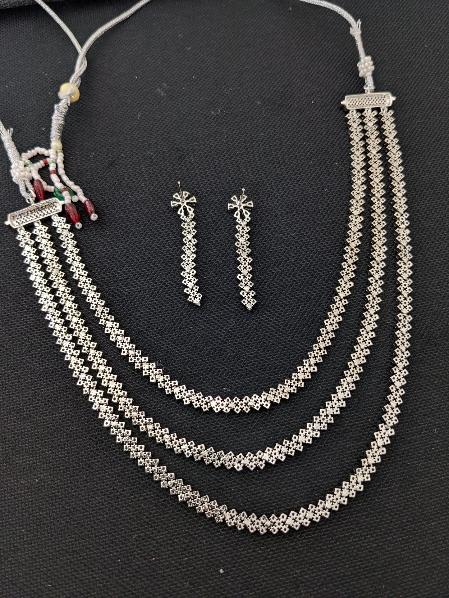 Triple strand diamond look alike Necklace and Earrings set