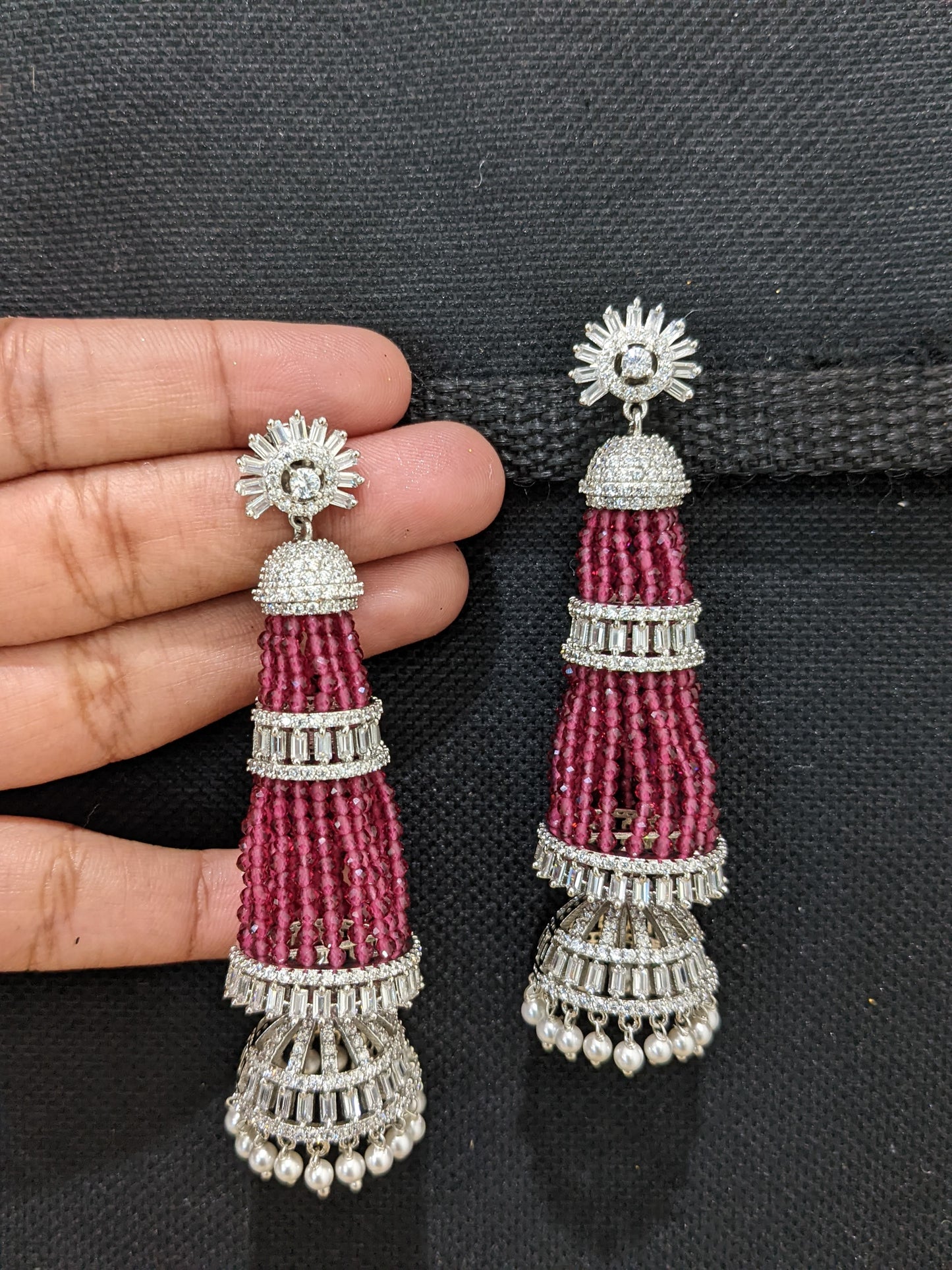 Exclusive jhumka dangle long CZ Earrings