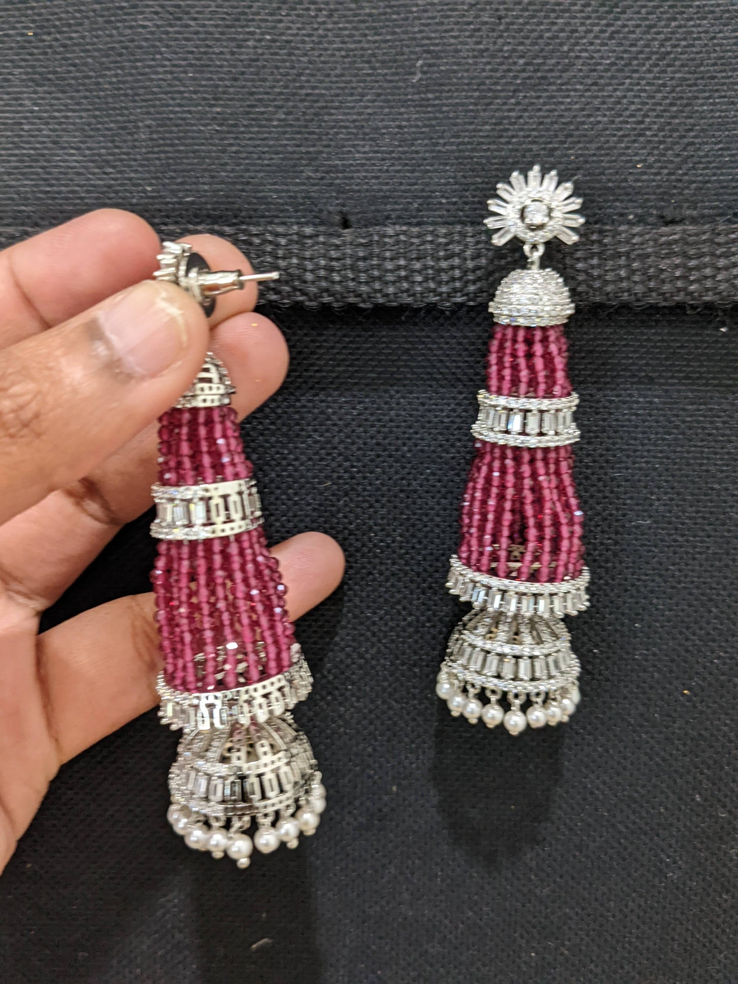 Exclusive jhumka dangle long CZ Earrings