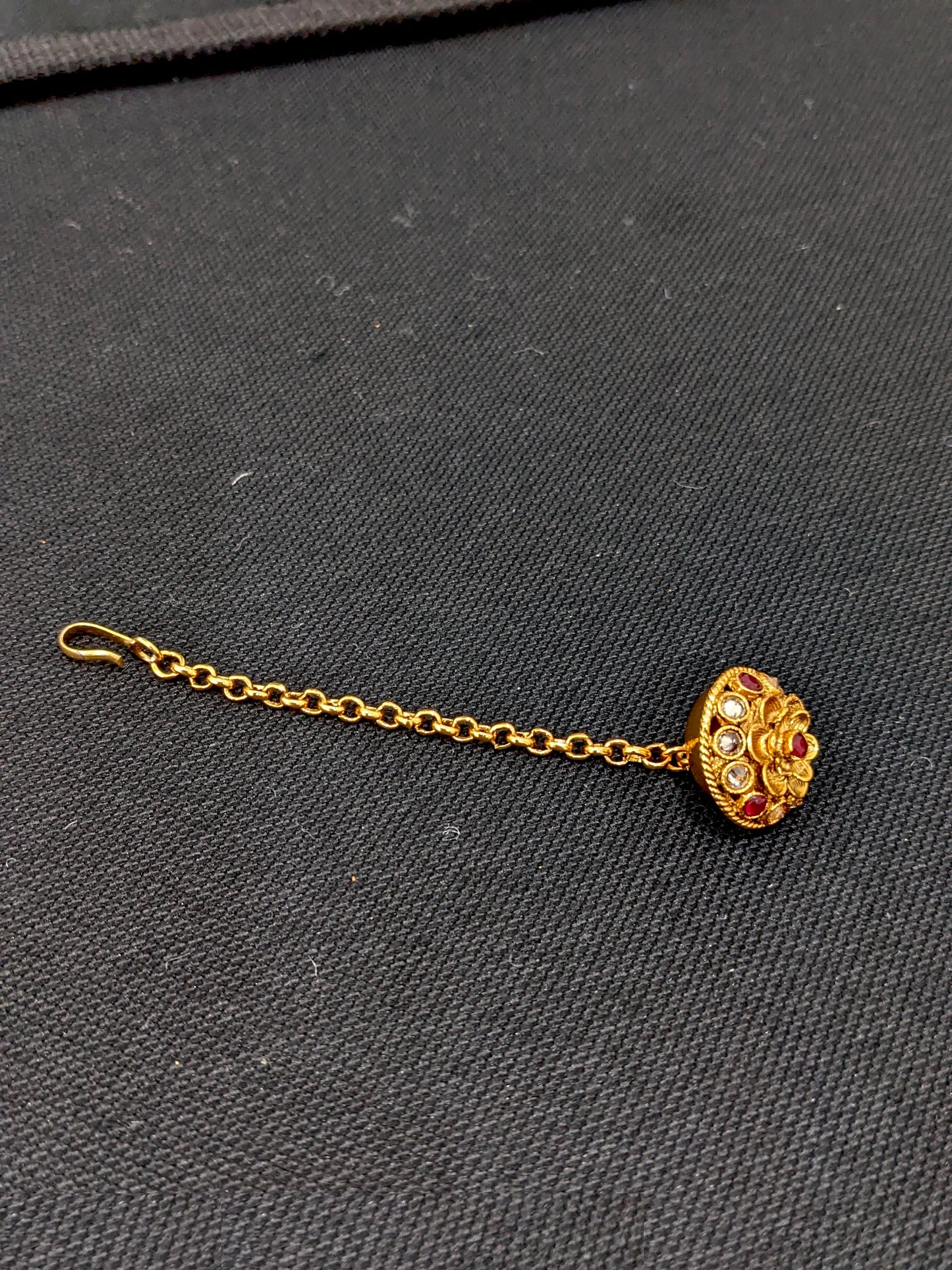 Rose Flower design Antique gold finish Polki Traditional bore maang tikka