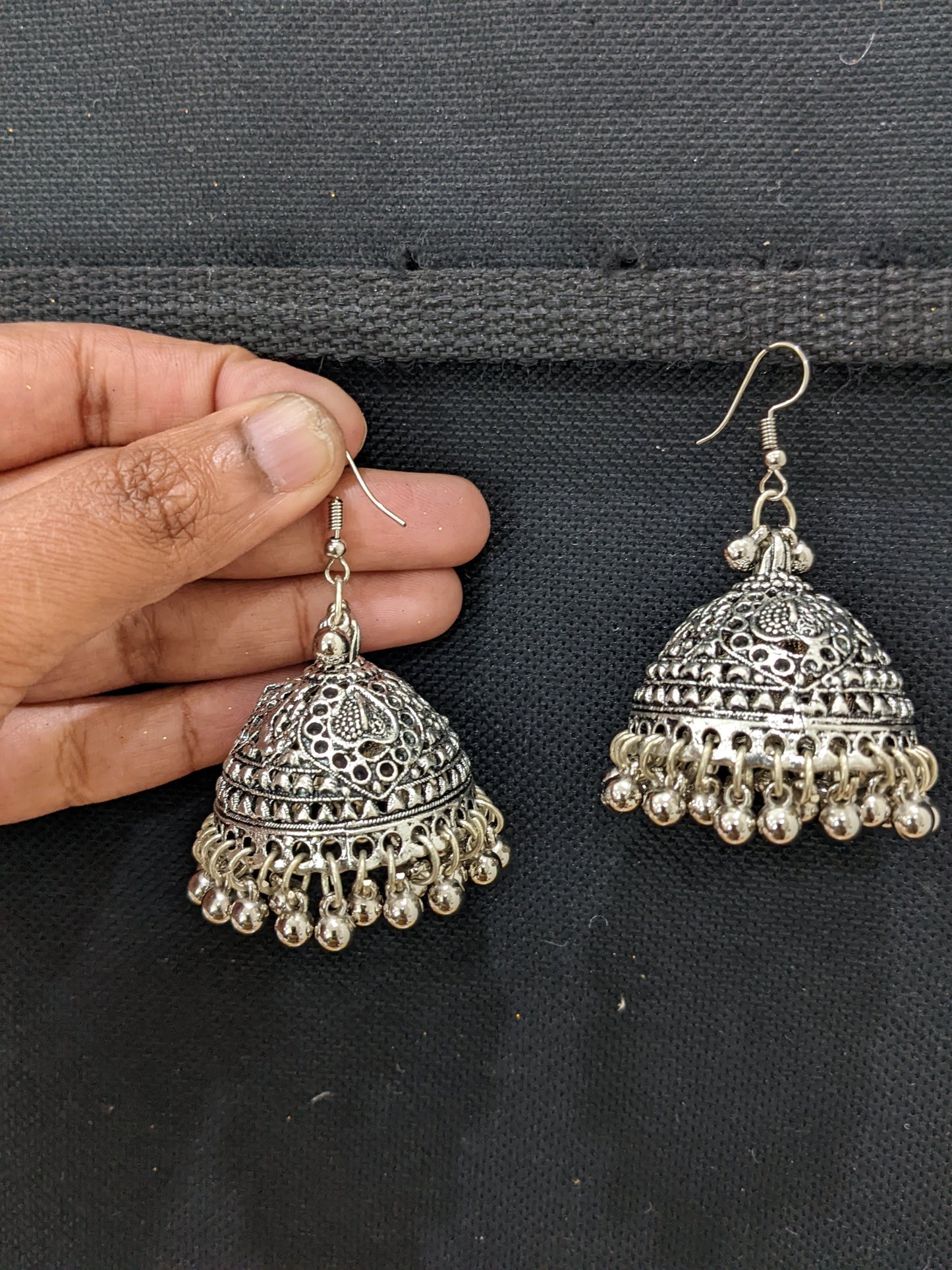 Oxidized Silver Large Jhumka Hook Earrings - 2 designs