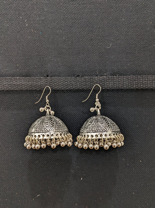 Oxidized Silver Large Jhumka Hook Earrings - 2 designs