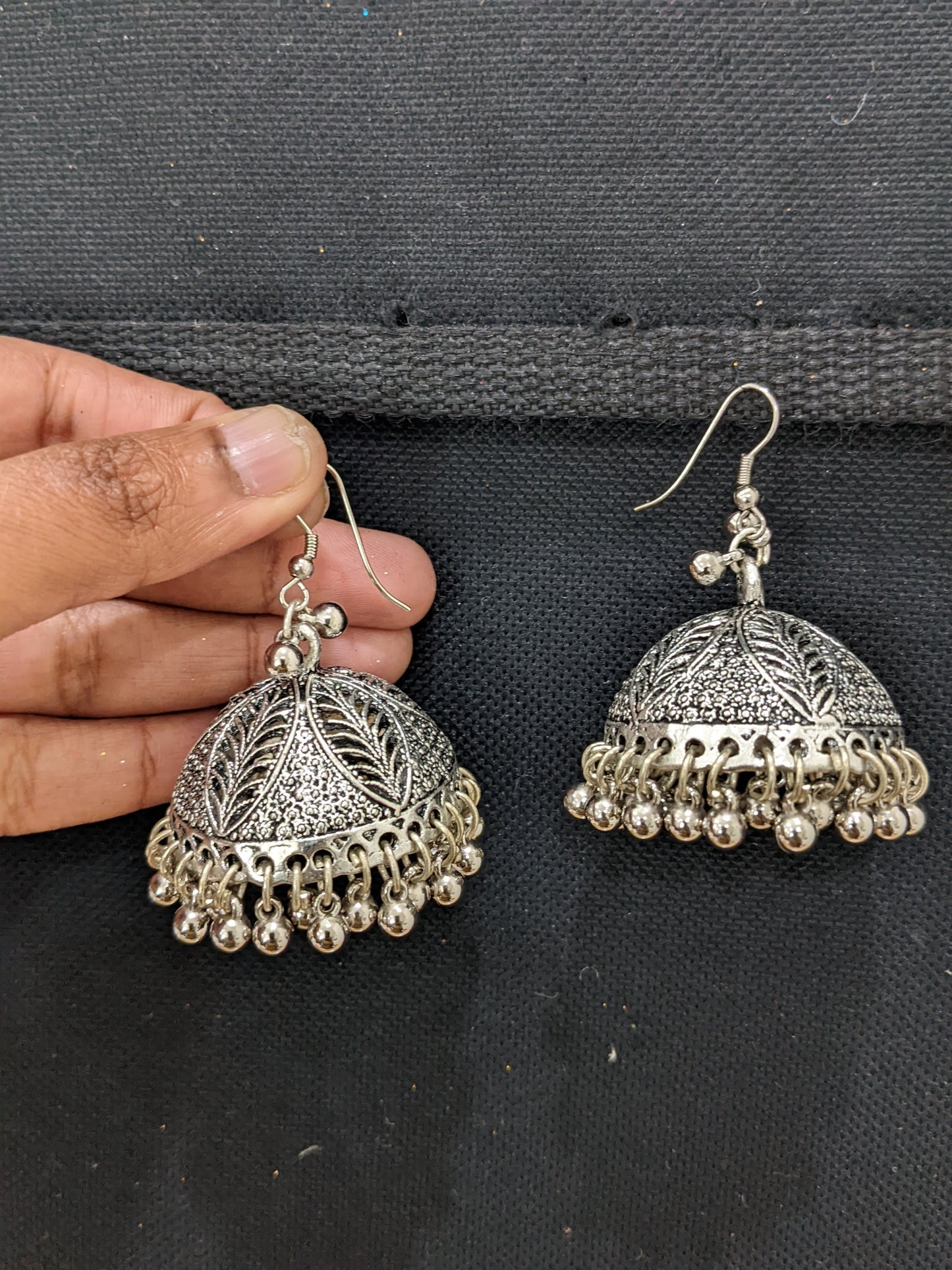 Oxidized Silver Large Jhumka Hook Earrings - 2 designs