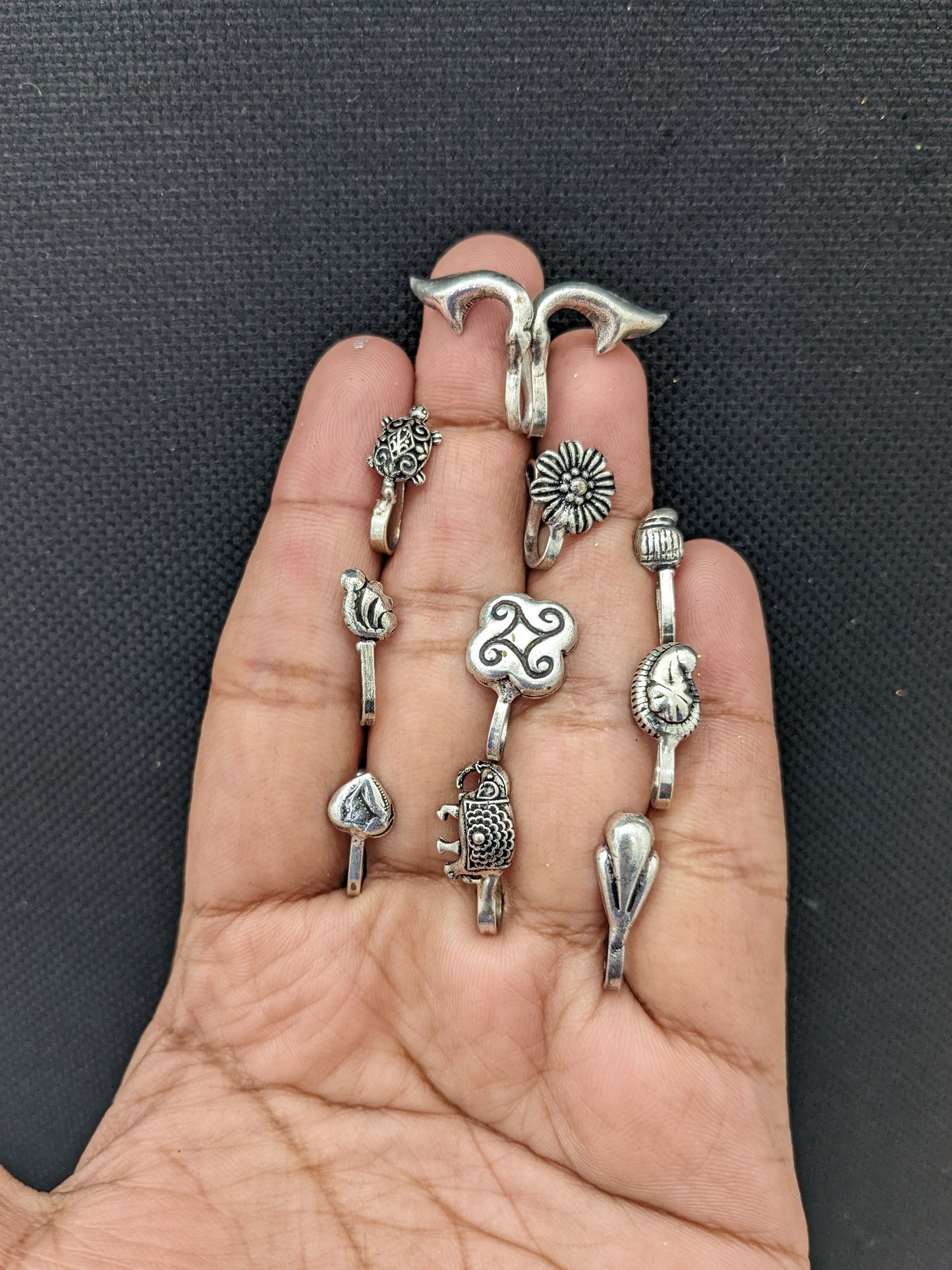 Oxidized silver clip on Nose Pin - Simpliful