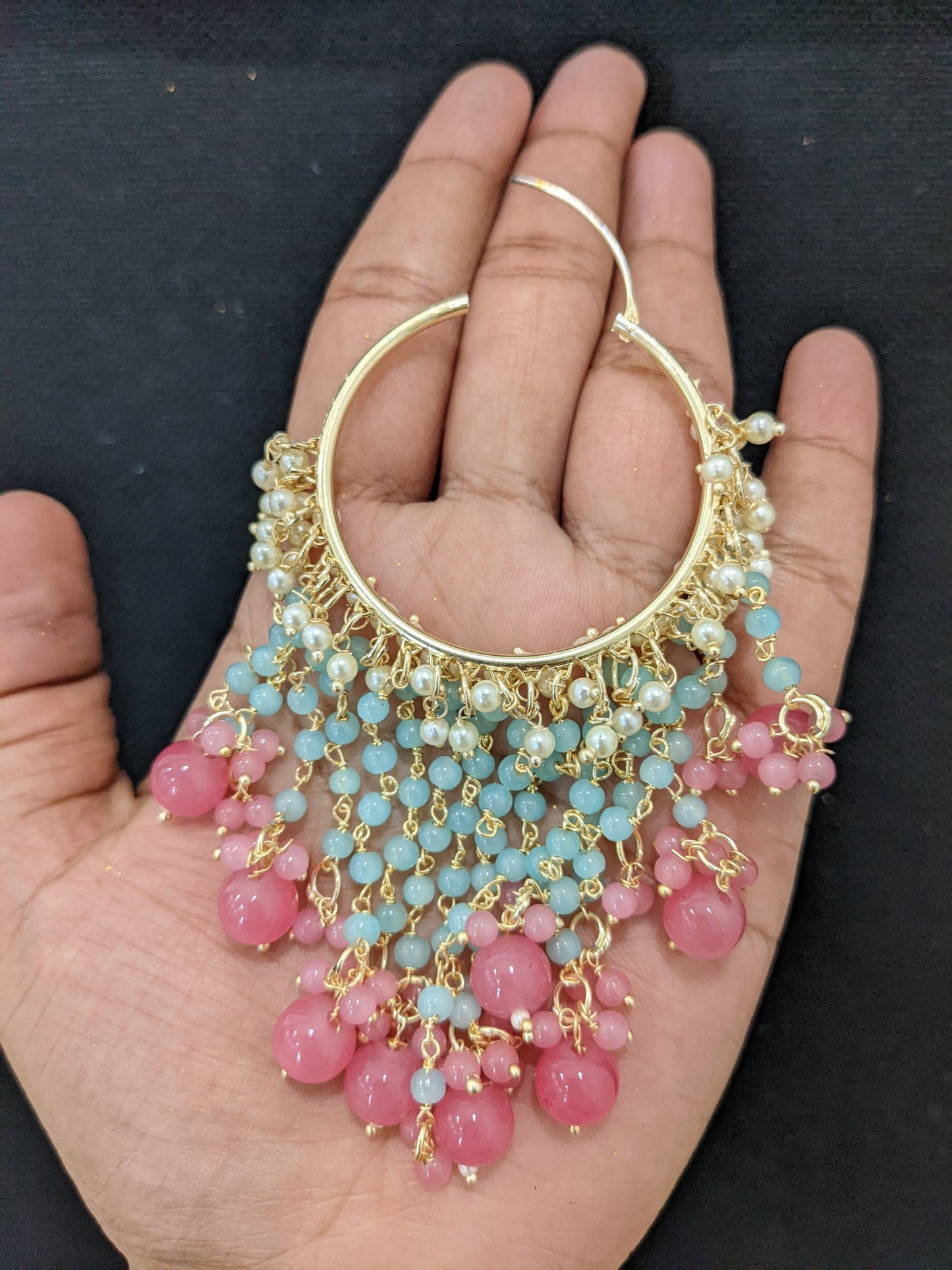 Designer bead dangle Long Hoop Earrings