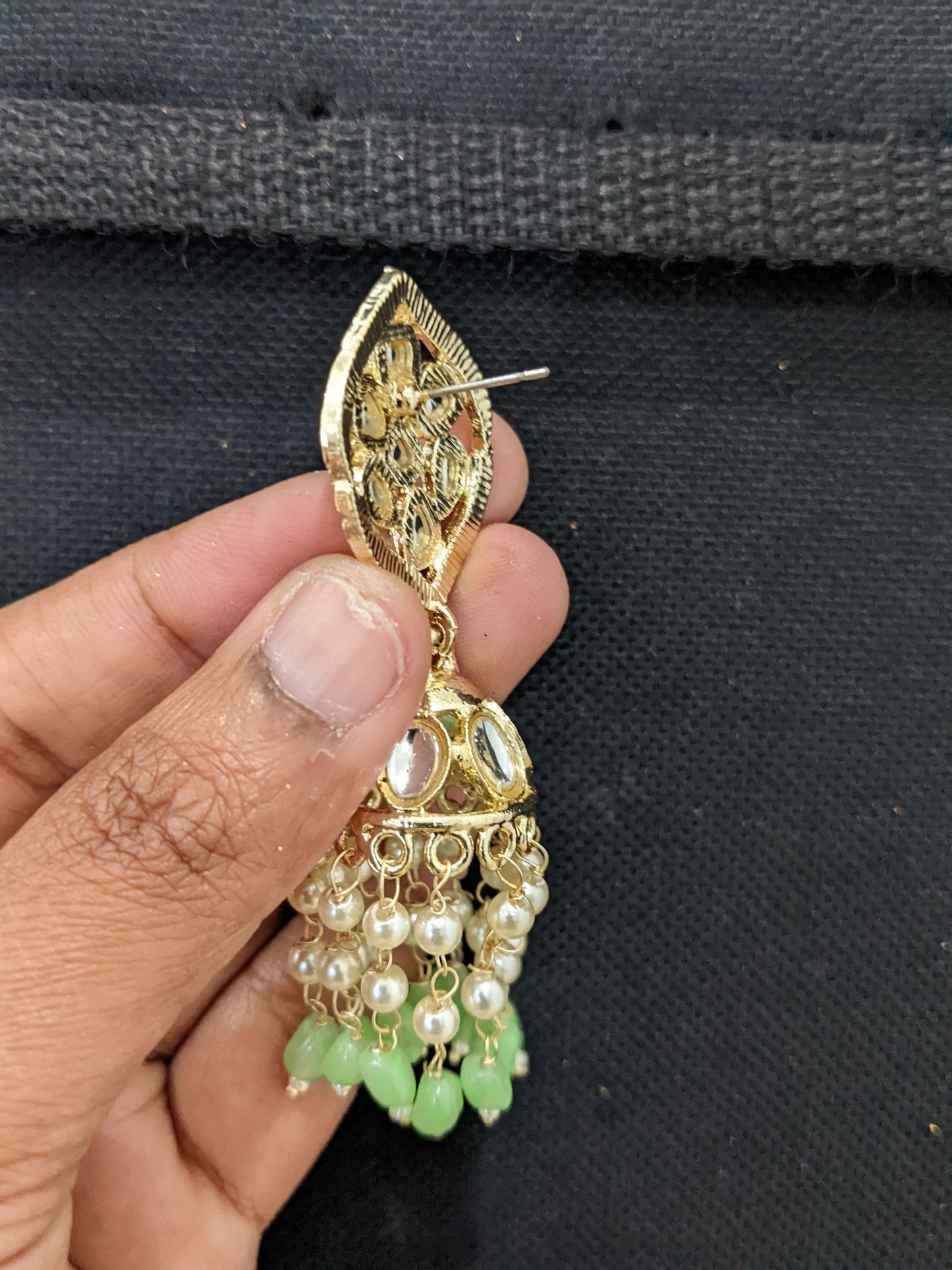 Pearl tassel Kundan Dangle Jhumka Earrings
