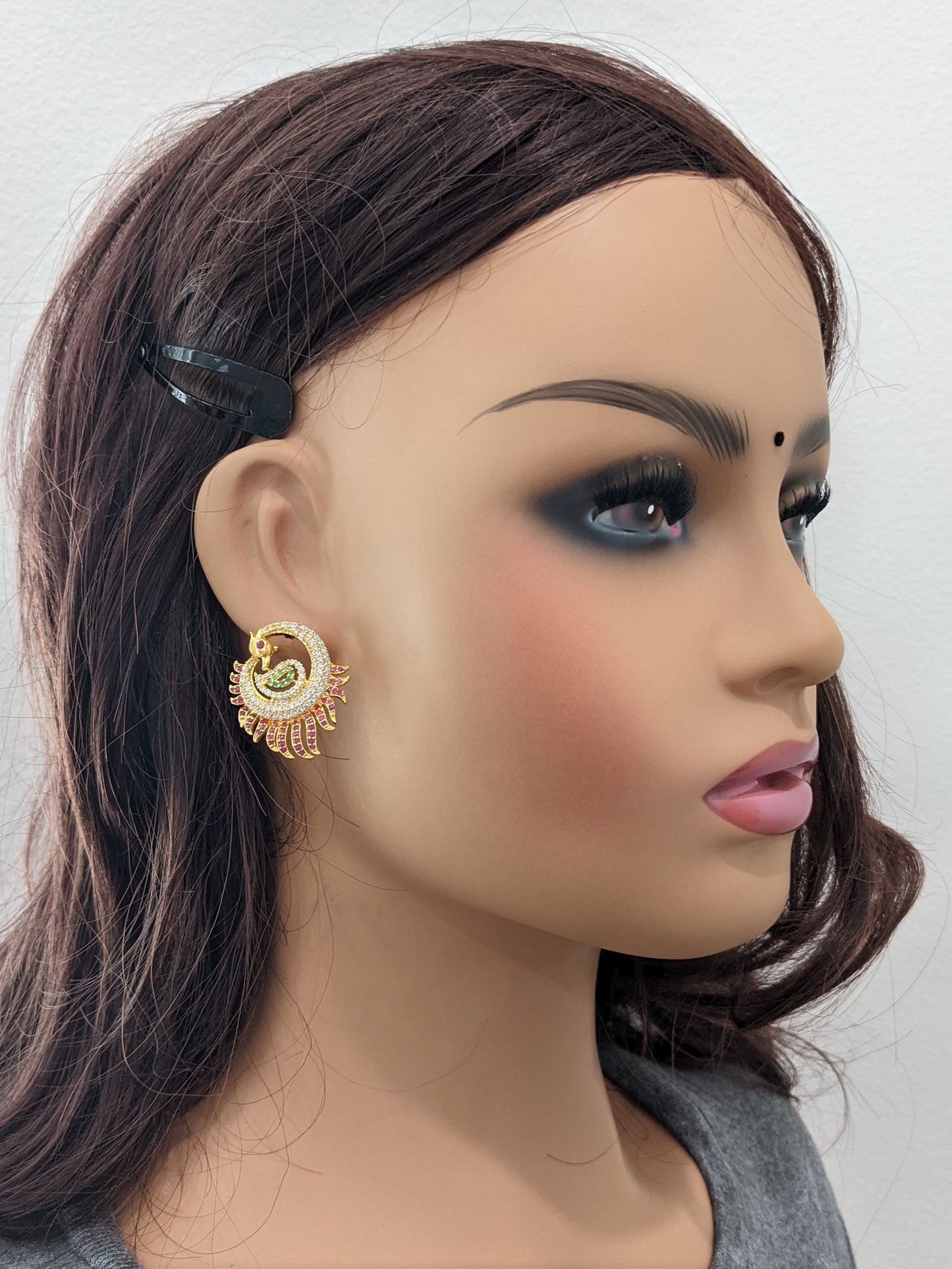 Peacock CZ Large Stud Earrings