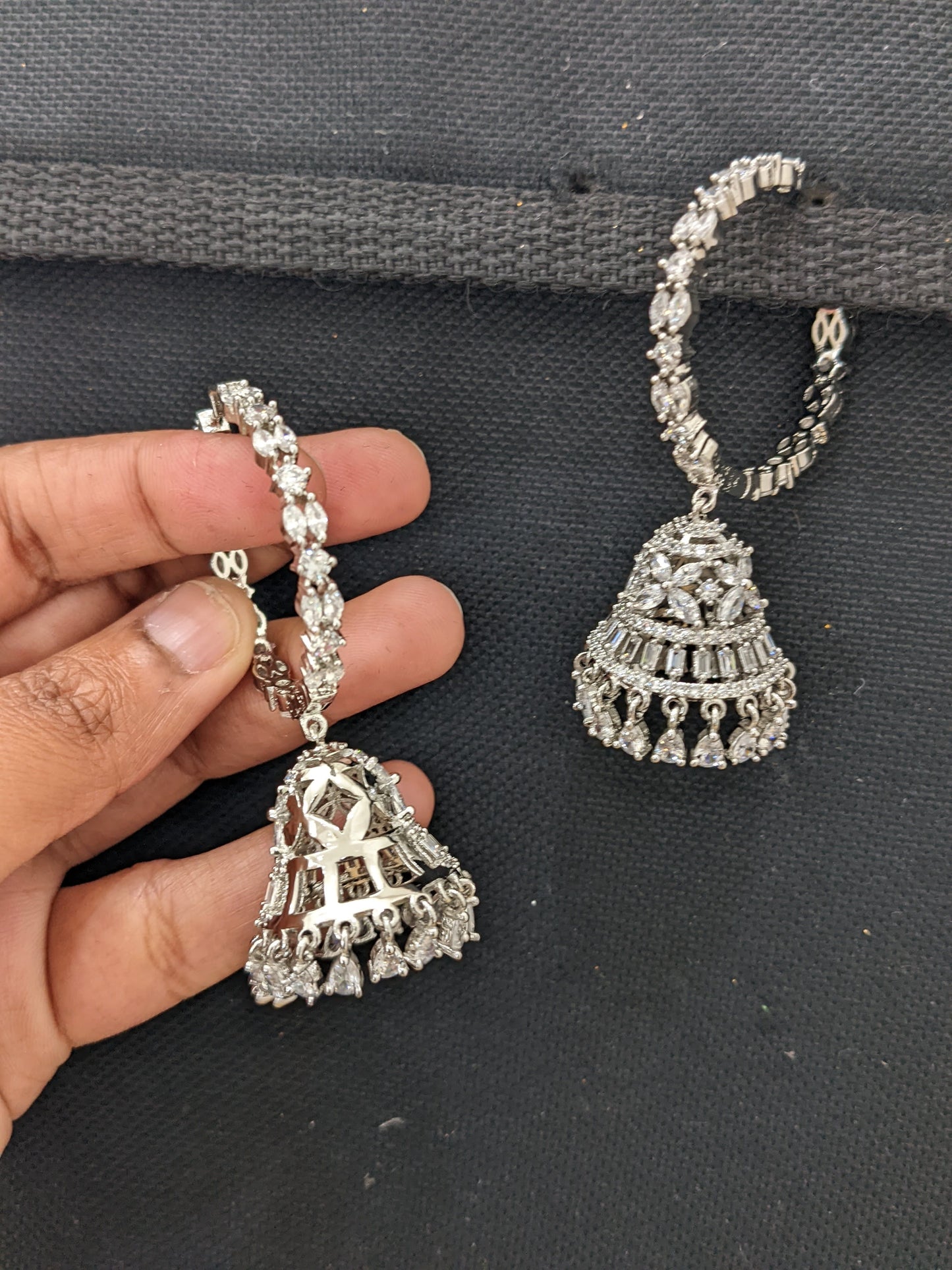 Cone Jhumka dangle Large Hoop CZ Earrings - Diamond look