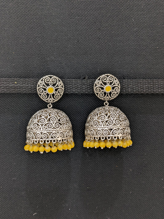 XXL size filigree rhodium silver jhumka earrings