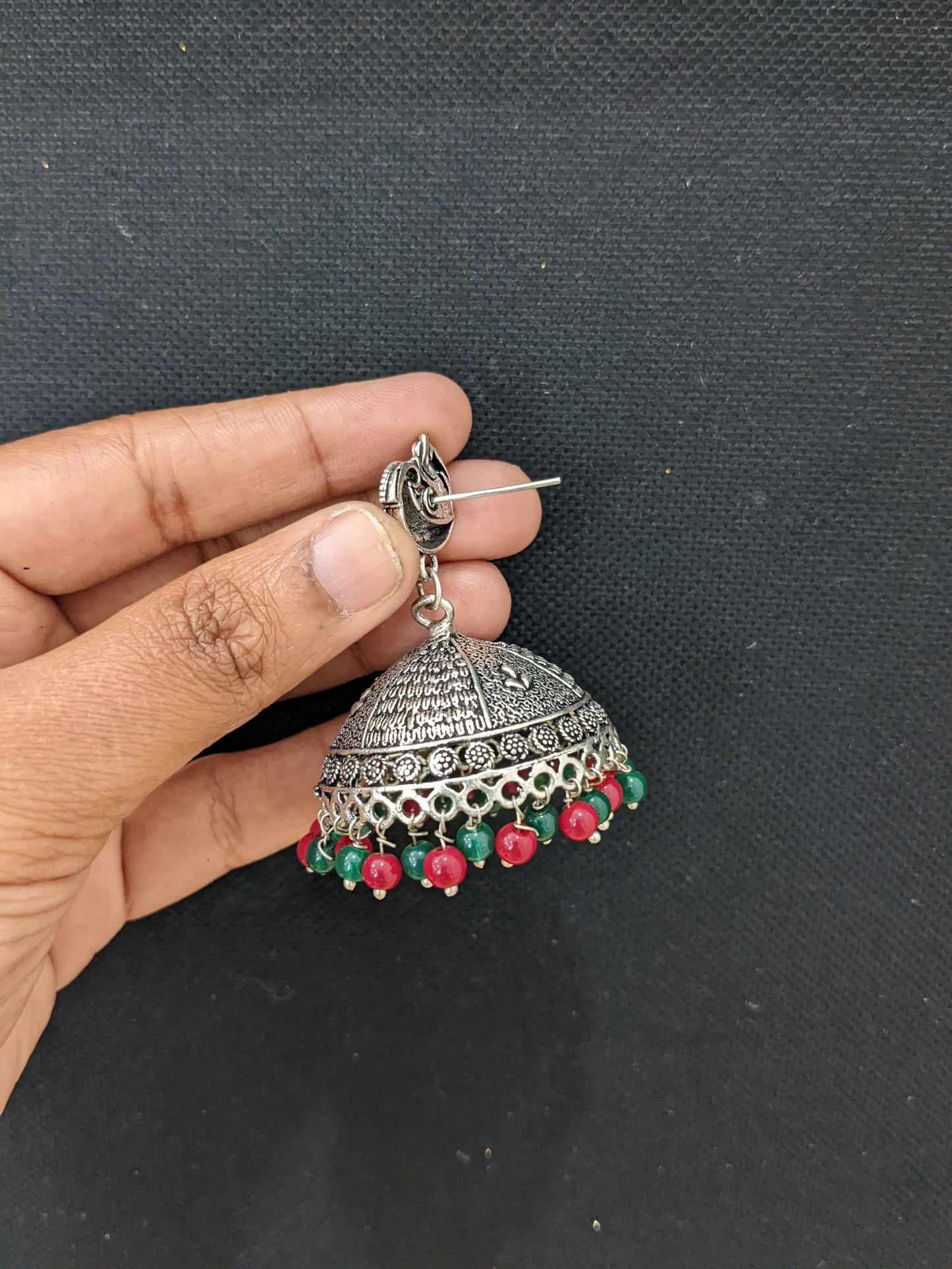 XXL size oxidized silver jhumka earrings