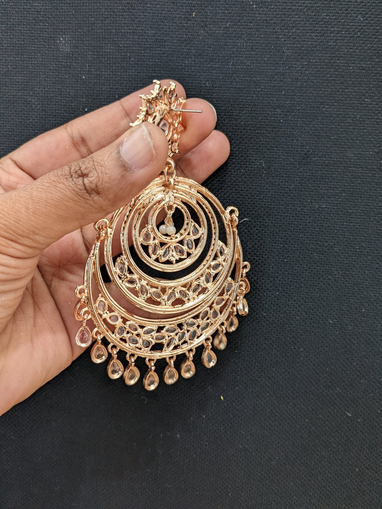 XXL size Rose gold plated CZ Chandbali Earrings
