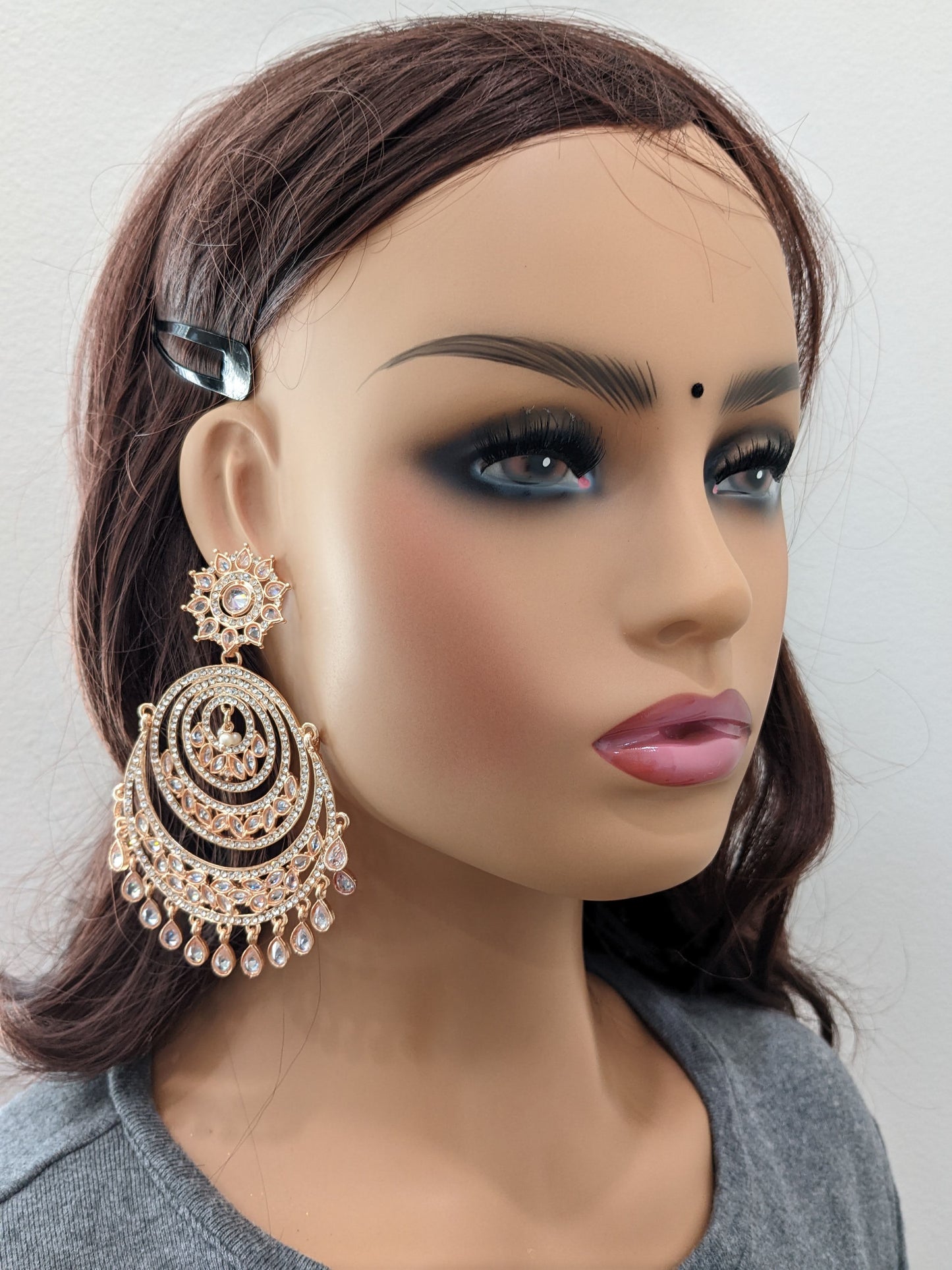 XXL size Rose gold plated CZ Chandbali Earrings