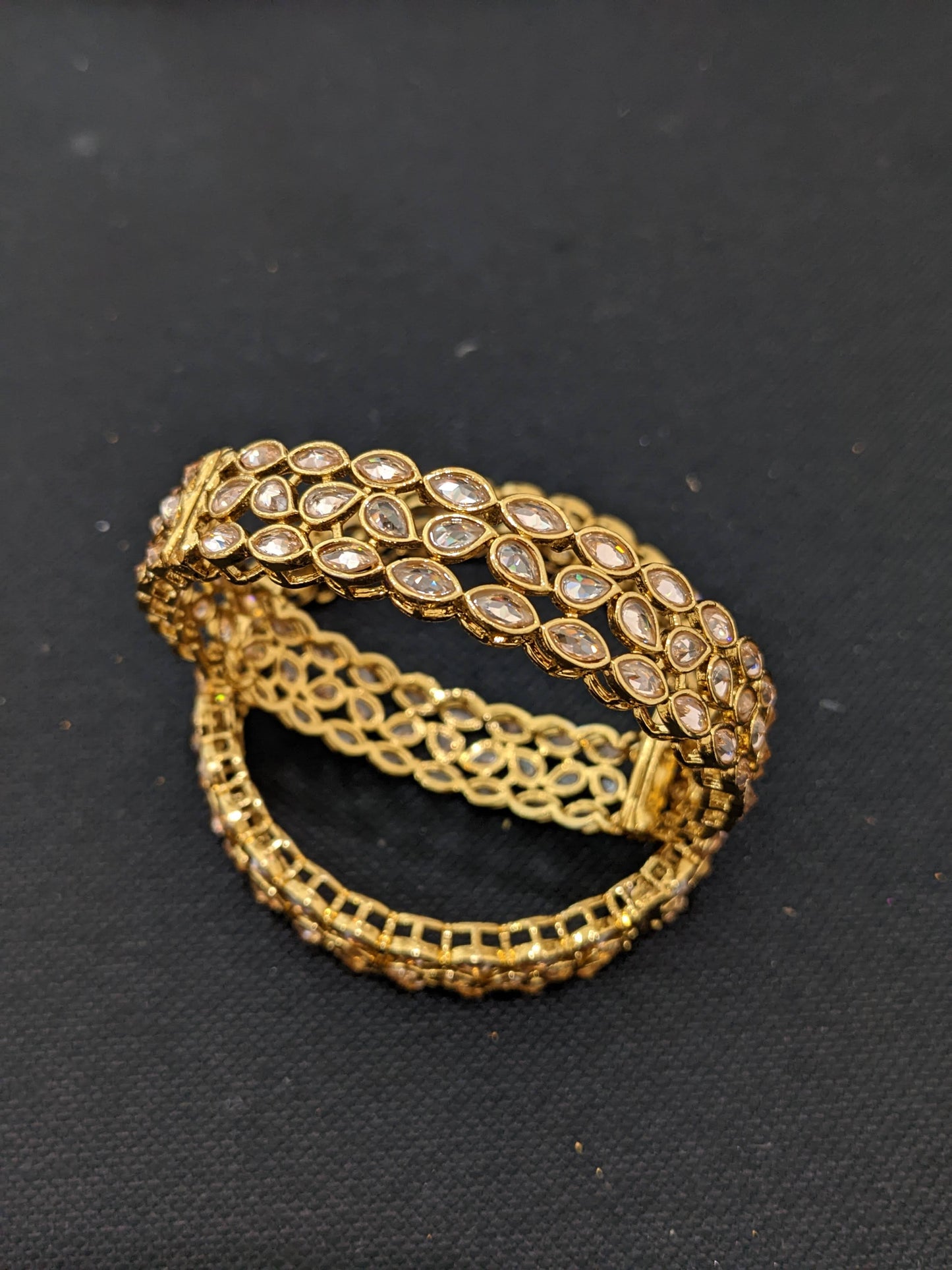 Triple line Mehandi polish Polki stone Bangles - 2x4 size