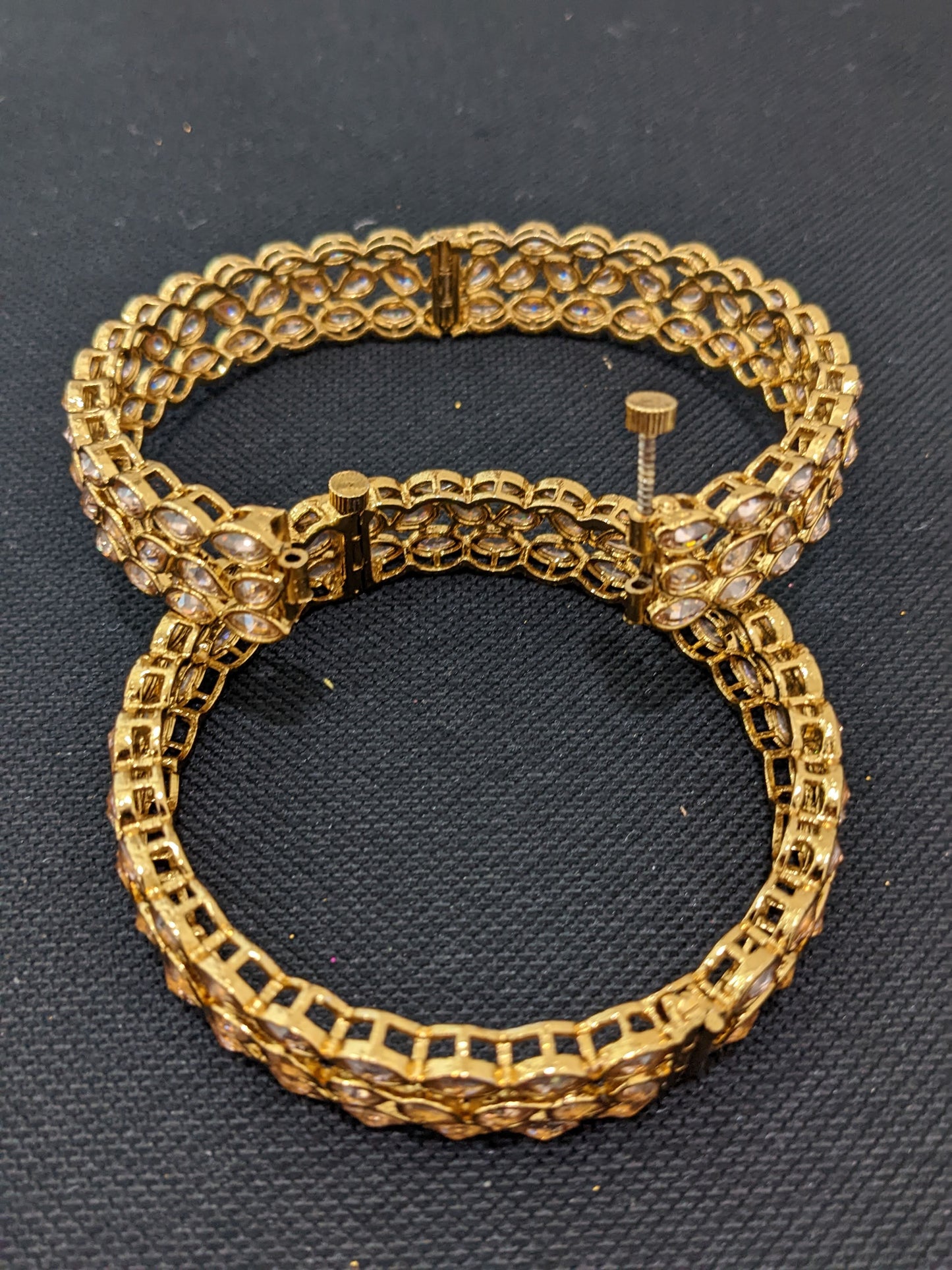 Triple line Mehandi polish Polki stone Bangles - 2x4 size